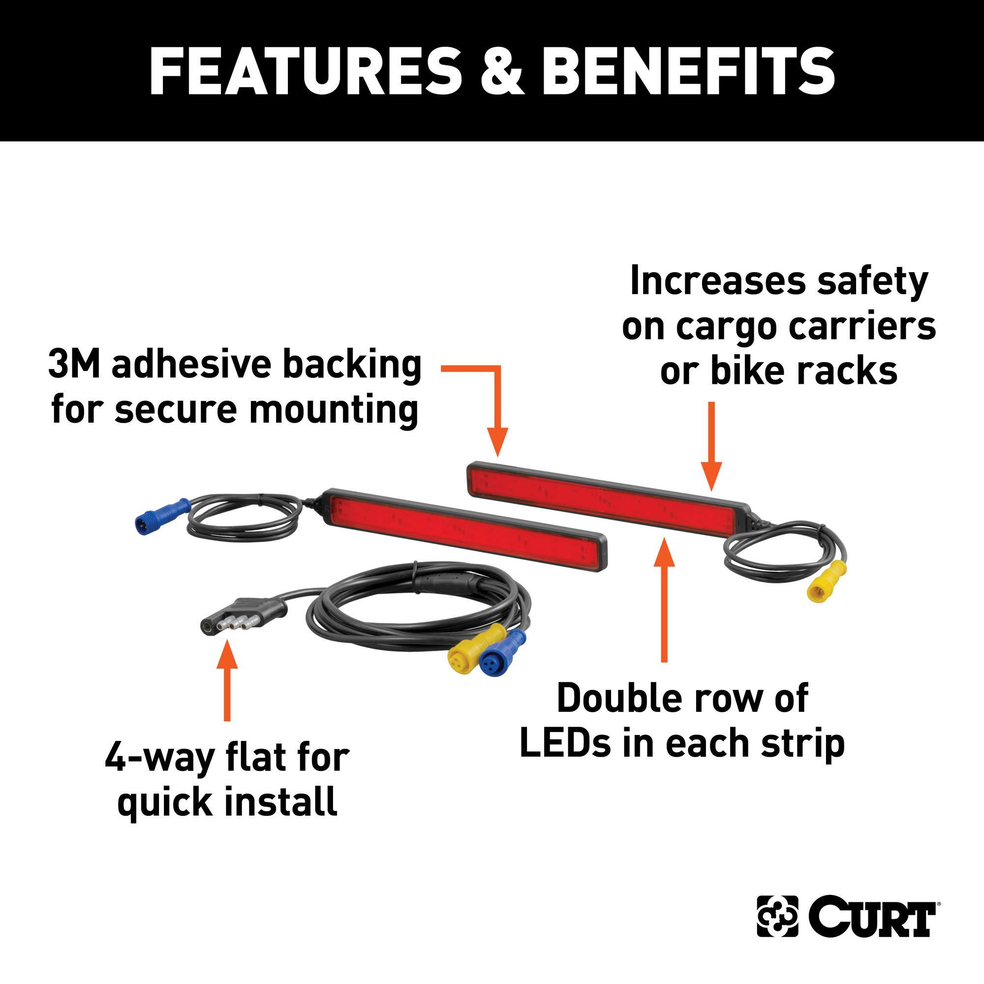 CURT 53201 Auxiliary Automotive LED Light Strips for Hitch Cargo Carrier, Bike Rack, 2-Pack - Image 3