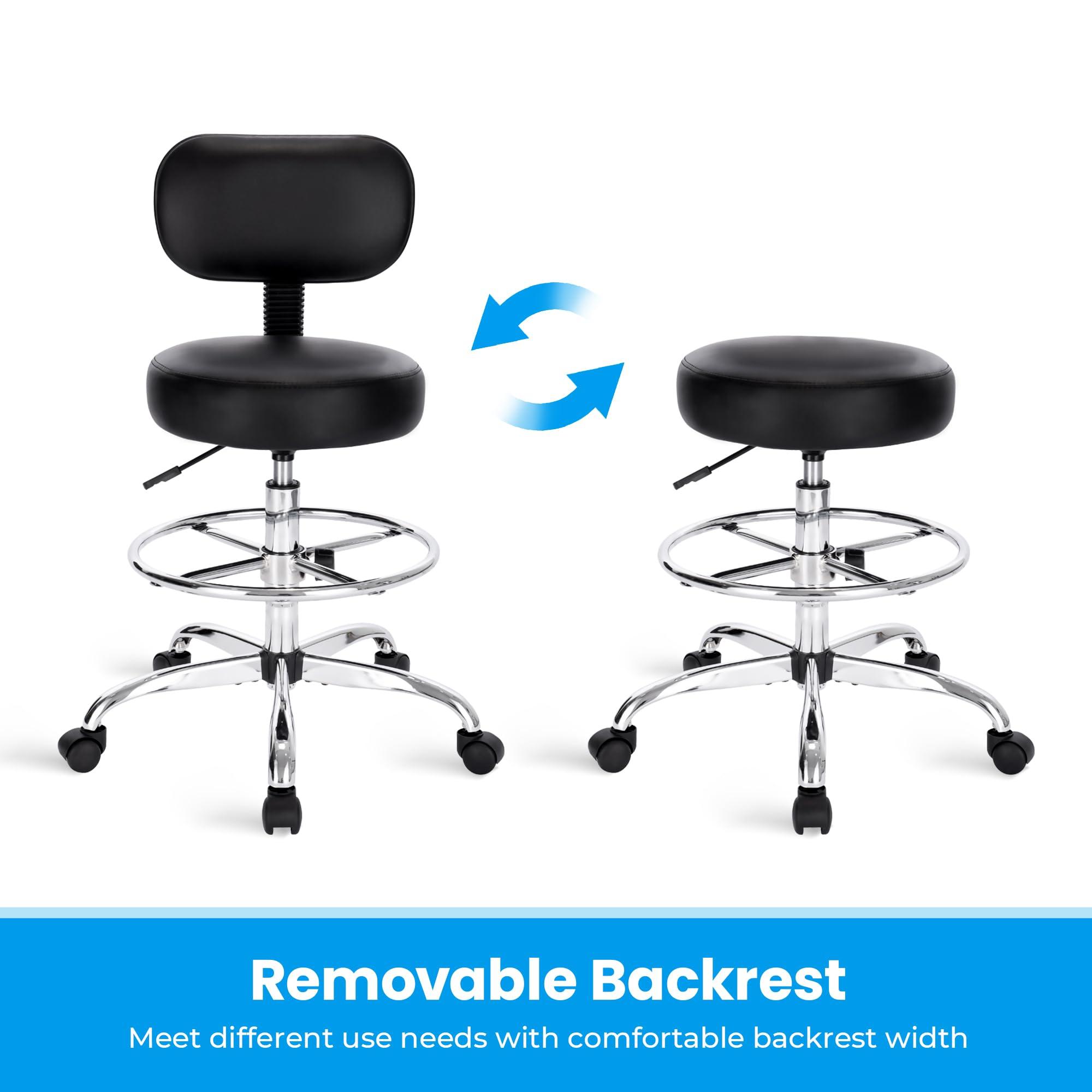 SUPERJARE Drafting Chair with Back, Adjustable Foot Rest Rolling Stool, Multi-Purpose Office Desk Chair, Thick Seat Cushion for Home Bar Kitchen Shop - Black - Image 4