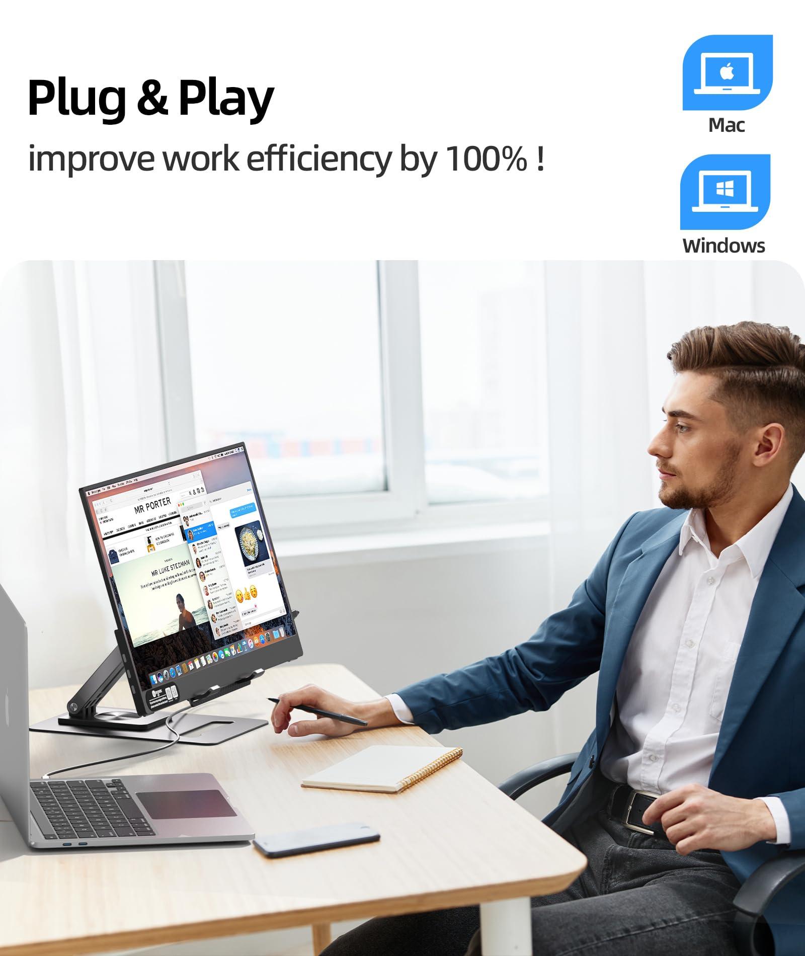 Ingnok 15.6'' FHD IPS Portable Monitor – Ultra Slim External Screen with USB C/HDMI for Laptop, Mac, PC, Phone, PS4, PS5, Switch (Renewed) - Image 6