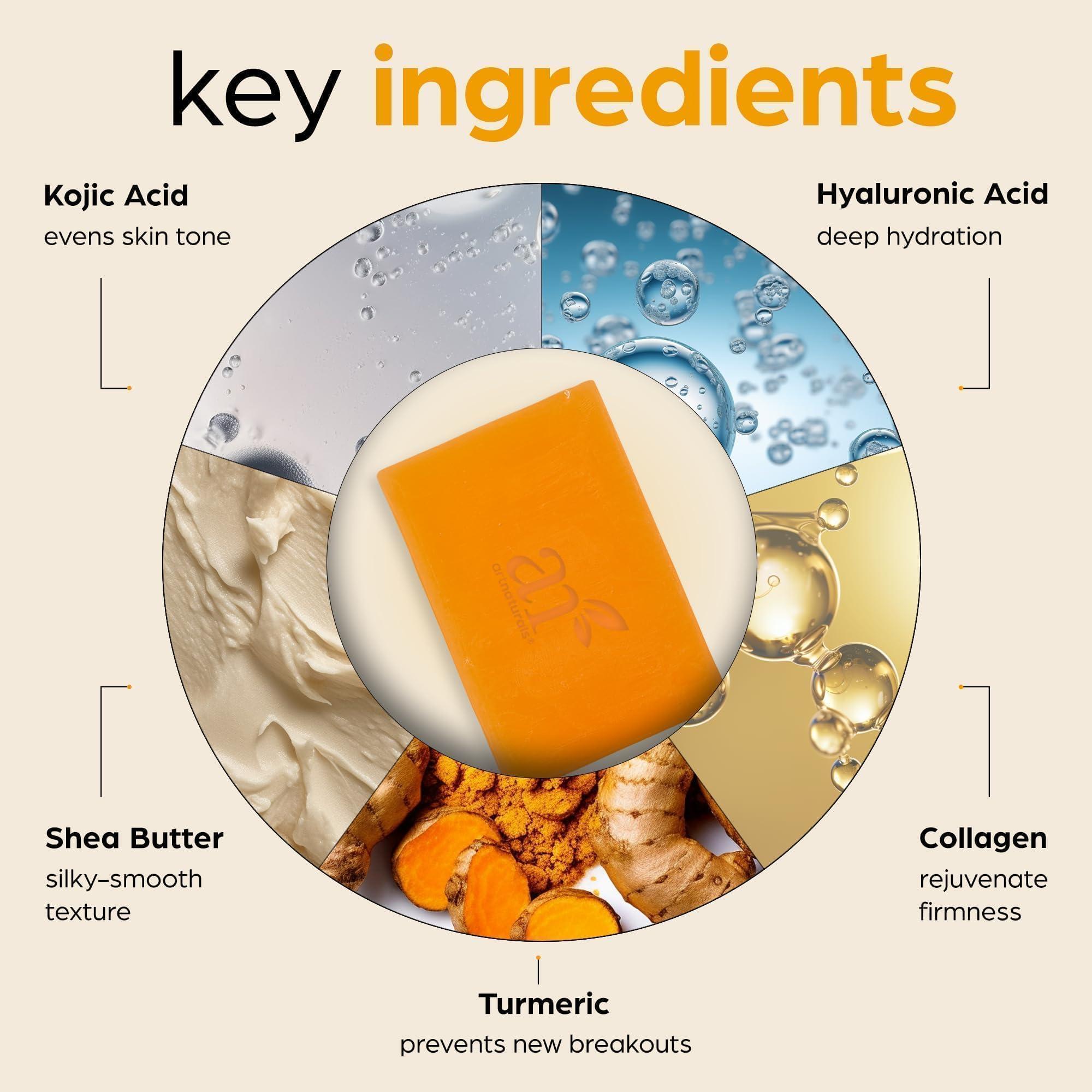 Kojic Acid Soap + African Net Sponge (2 pack X 142g Turmeric bars) Dark spot remover & Scars - Original Japanese Complex Vitamin C, Hyaluronic Acid, retinol, shea butter (Citrus) - Image 3