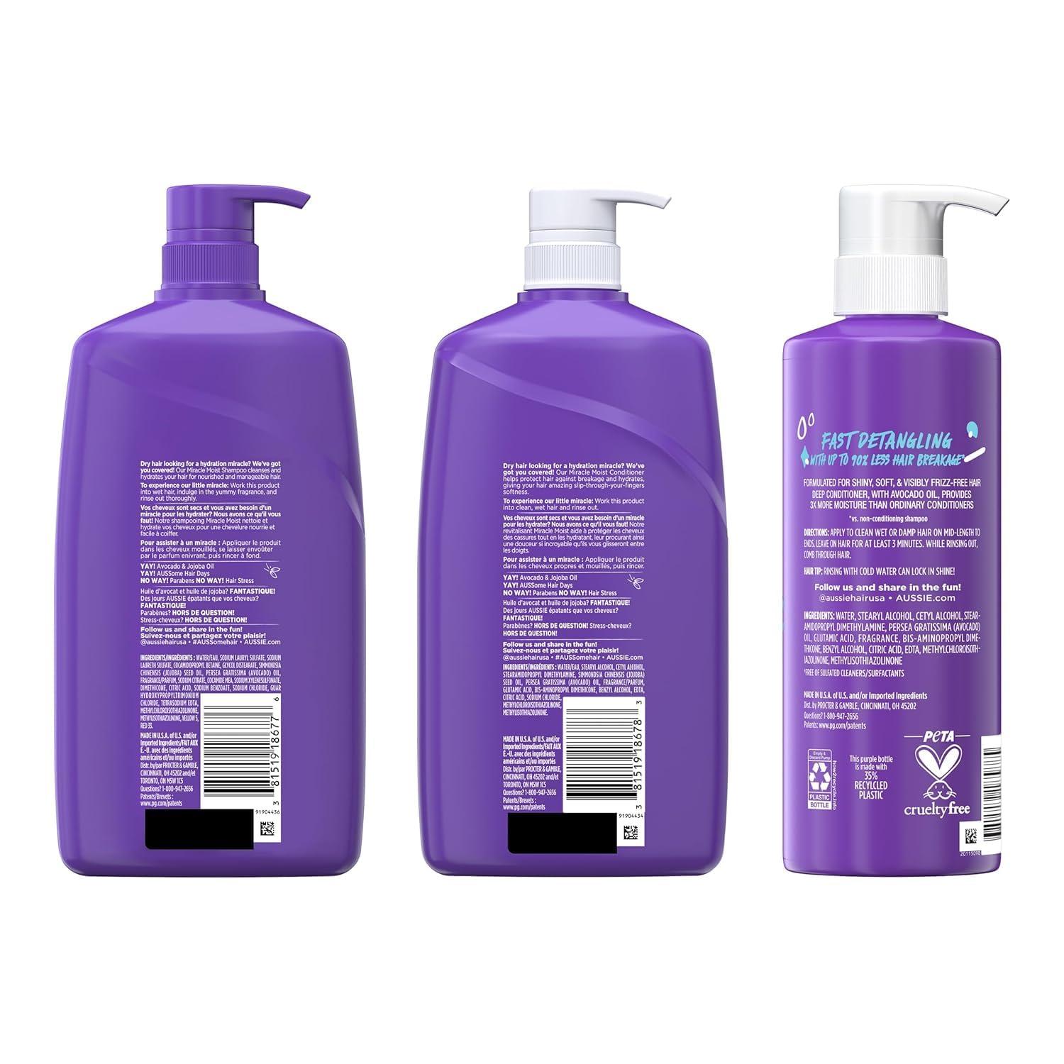 Aussie Miracle Moist Shampoo and Conditioner with 3 Minute Miracle Deep Conditioner, Avocado & Jojoba Oil, Paraben-Free, Moisturizes & Detangles, All Hair Types, Citrus Floral Scent, 3 Pack 68.4 Fl Oz - Image 10