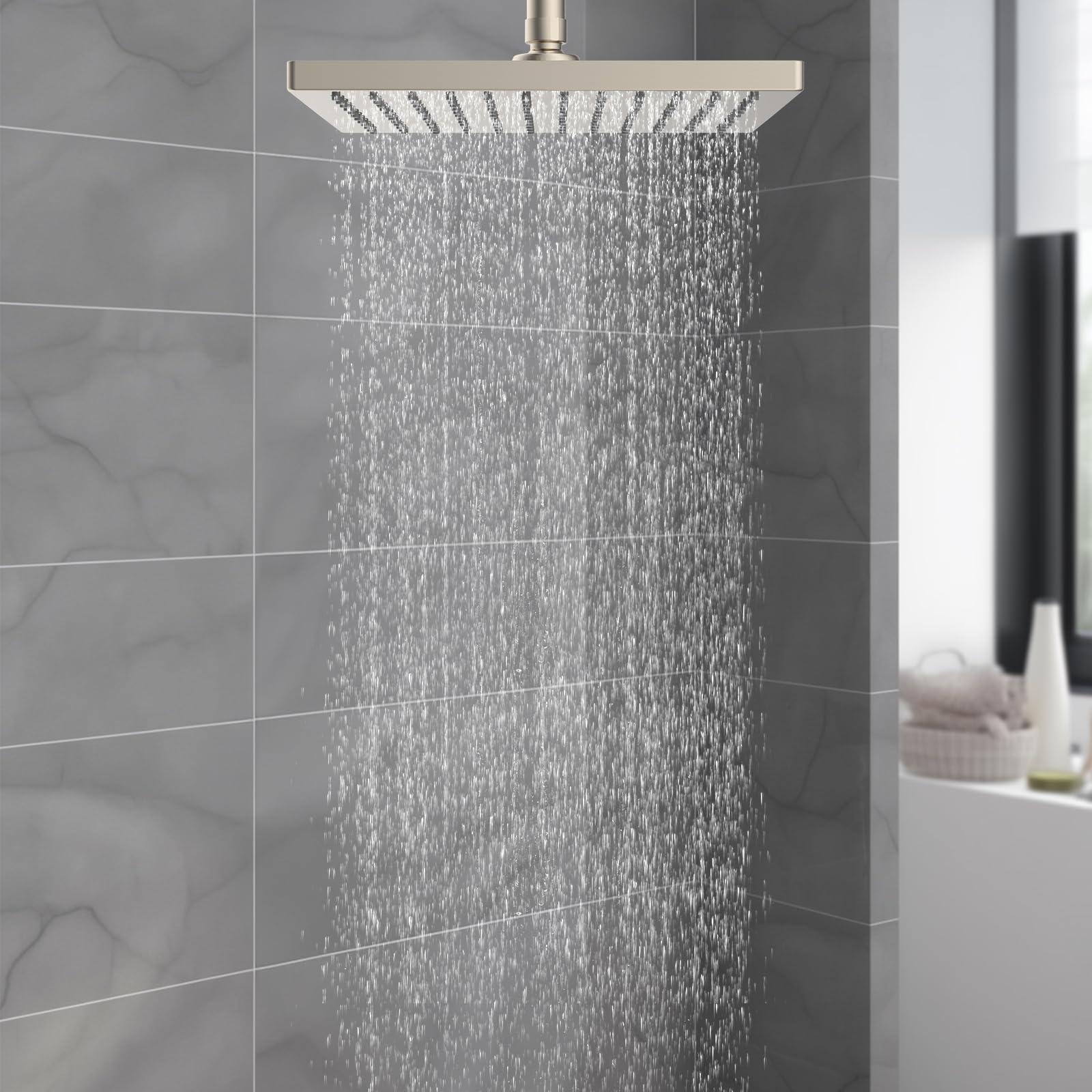 Hibbent Thickness Metal Rain Shower Head, 10'' High Pressure Rainfall Shower Head, Square Bathroom Waterfall Shower Heads, High Flow Fixed Showerheads with Adjustable Brass Ball Joint, Brushed Nickel - Image 2