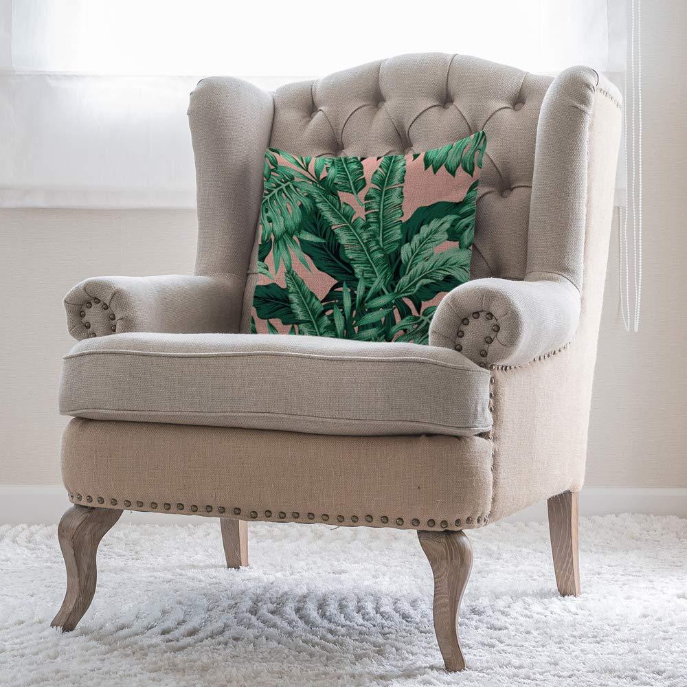 Beabes Tropical Green Palm Leaf Throw Pillow Cover Exotic Forest Tree Jungle Beach Banana Floral Pink Warm Cushion Case Cotton Linen for Home Office Sofa Chair Bedroom 18x18 Inch - Image 4