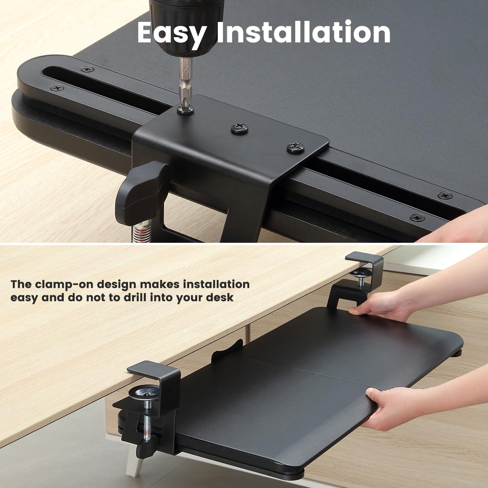 DQCGLY Keyboard Tray Under Desk, Slide Out Computer Keyboard & Mouse Tray with C Clamp-on Mount Easy to Install,30" W（Including Clamps） X 12" D Large Size,Black - Image 6