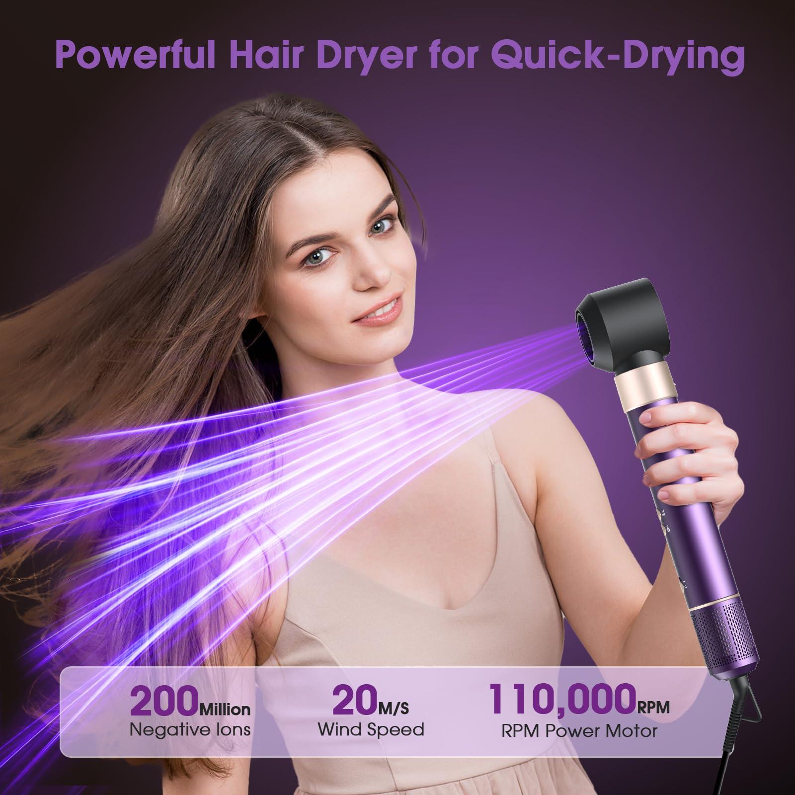 Vincofy 7 in 1 Hair Dryer Blow Dryer Brush Hot Hair Styler, Hair Straightener Brush, Negative Ion, Voluming, Suitable for All Types, 110,000 RPM, Purple, Fast Drying, Straightening, Curling - Image 5
