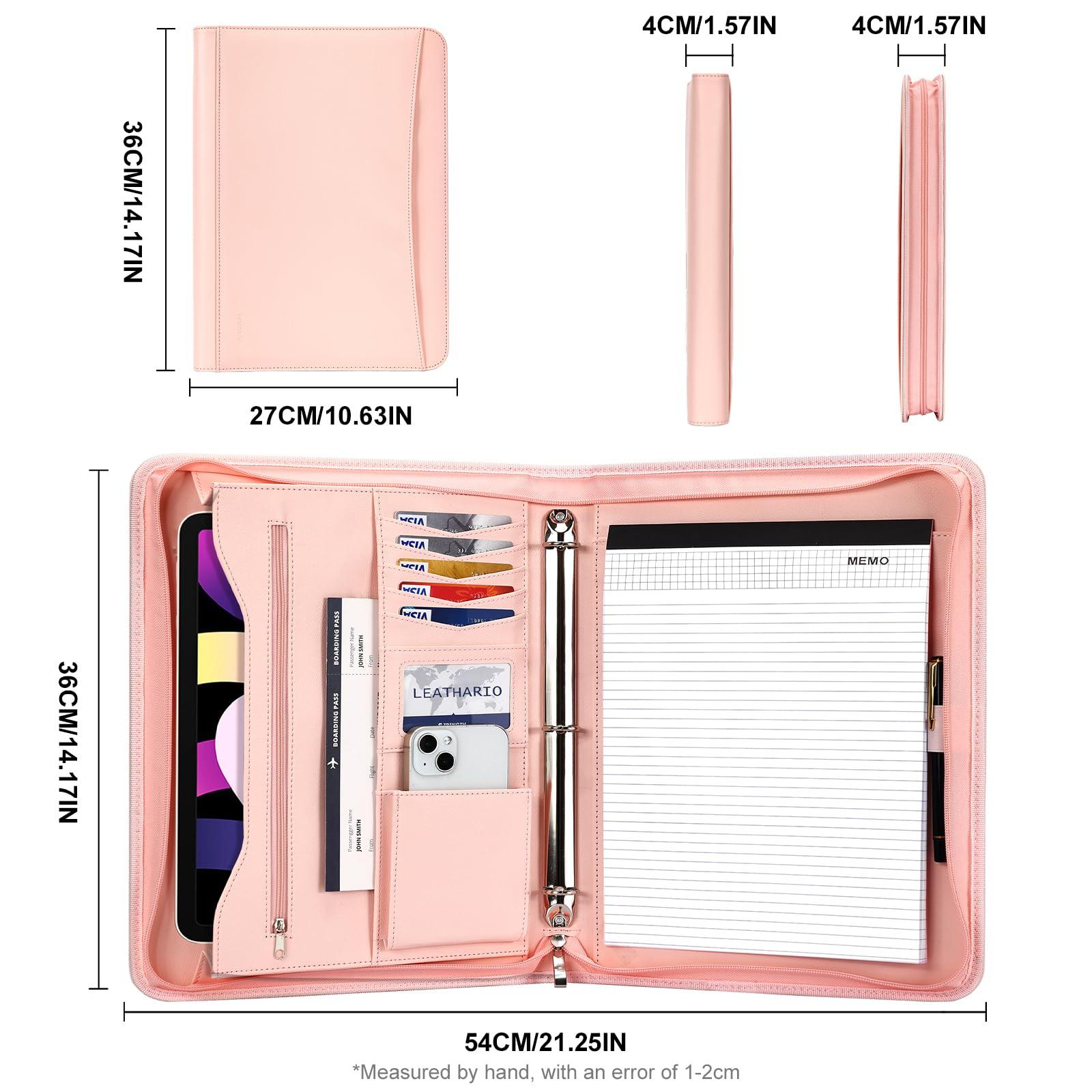 Leathario Portfolio Binder, Includes 10 Sheet Protectors and 3 Notepads, 3-Ring Folder Organizer, A4 Padfolio with Zipper, Vegan Leather Tablet Sleeve, Business Office Conference Clipboards - Image 3