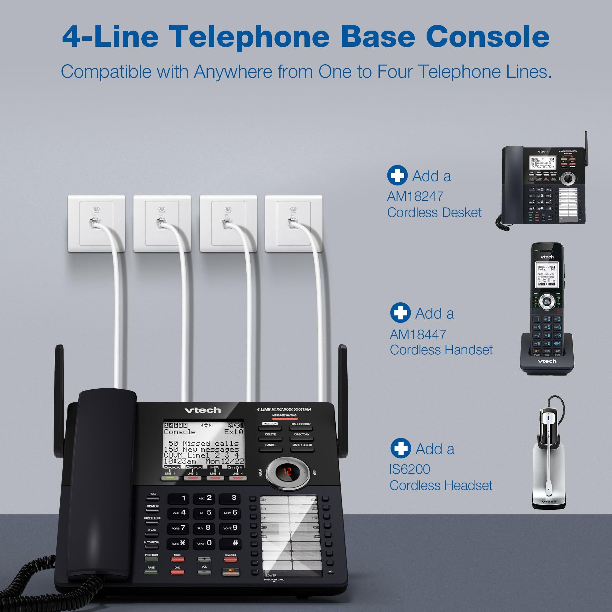 VTech AM18447 Main Console 4-Line Expandable Small Business Office Phone System with Answering Machine, Intercom, Auto Attendant & Music on Hold, Black - Image 2