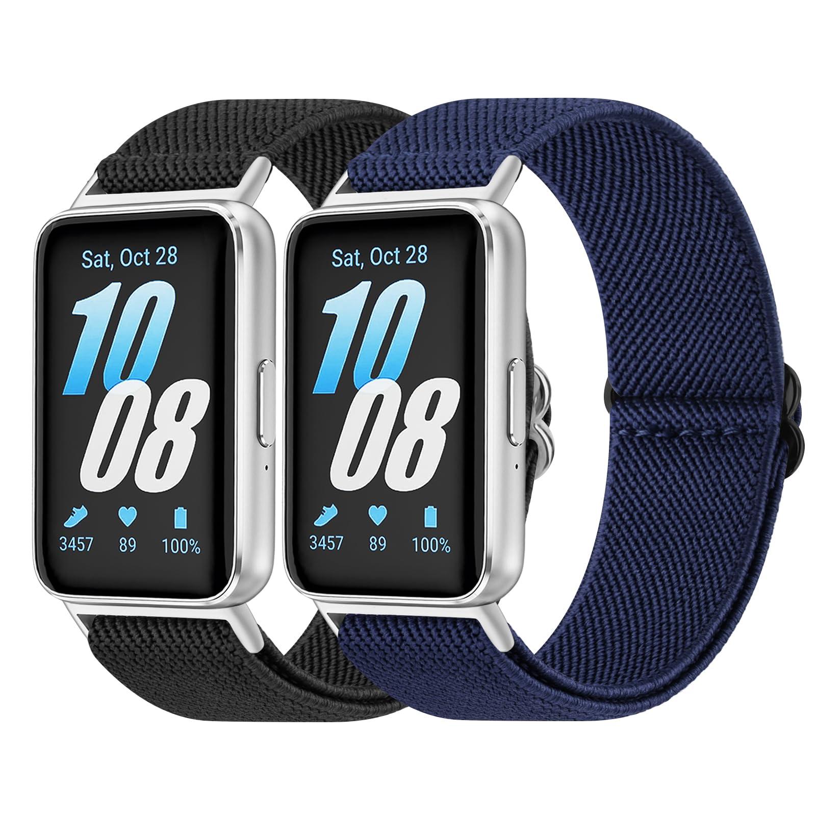 2 Pack Elastic Bands for Samsung Galaxy Fit 3 Band for Women Men, Soft Adjustable Stretchy Nylon Replacement Strap Compatible with Samsung Galaxy Fit 3 SM-R390 Smartwatch