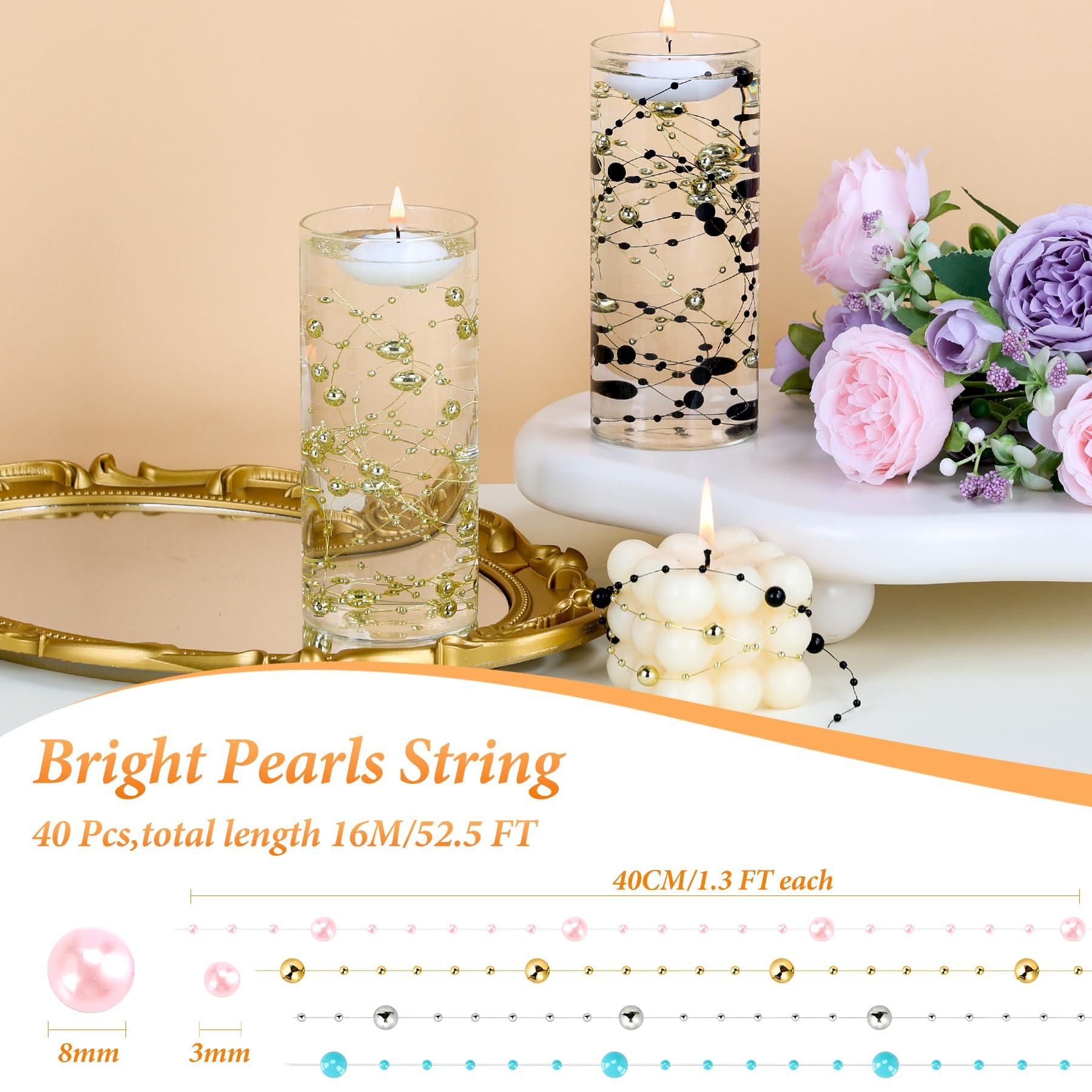 40 Pcs Artificial Floating Beads Pearls String, Bright Gold and Silver 8+3mm Faux Pearl Bead Strings for Centerpieces Vases Filler, Wedding Crafts Party Home Table Decor - Image 3