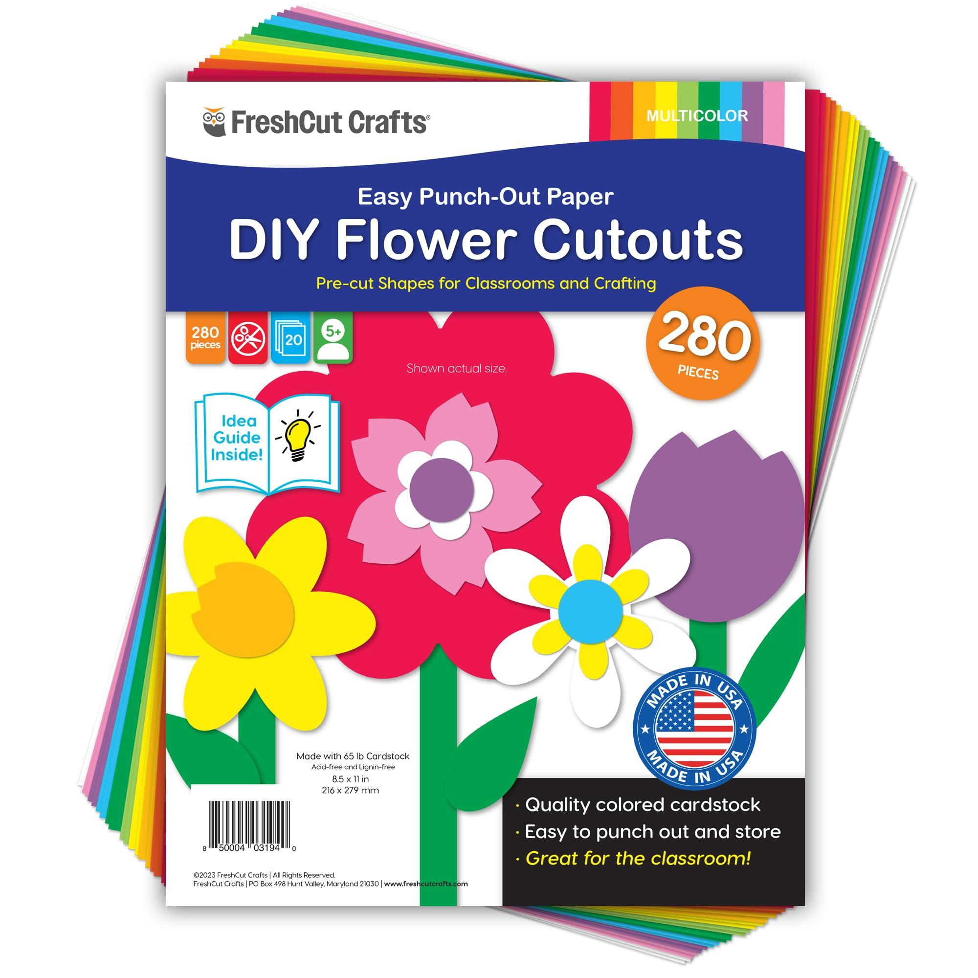 FreshCut Crafts: 280 Pieces of DIY Flower Cutouts with IDEA Guide - 2-Sided Punch Out Tulips, Daisies, Daffodils, Flowers Ideal for Spring Craft Projects, and Mother's Day DIY Gift Craft