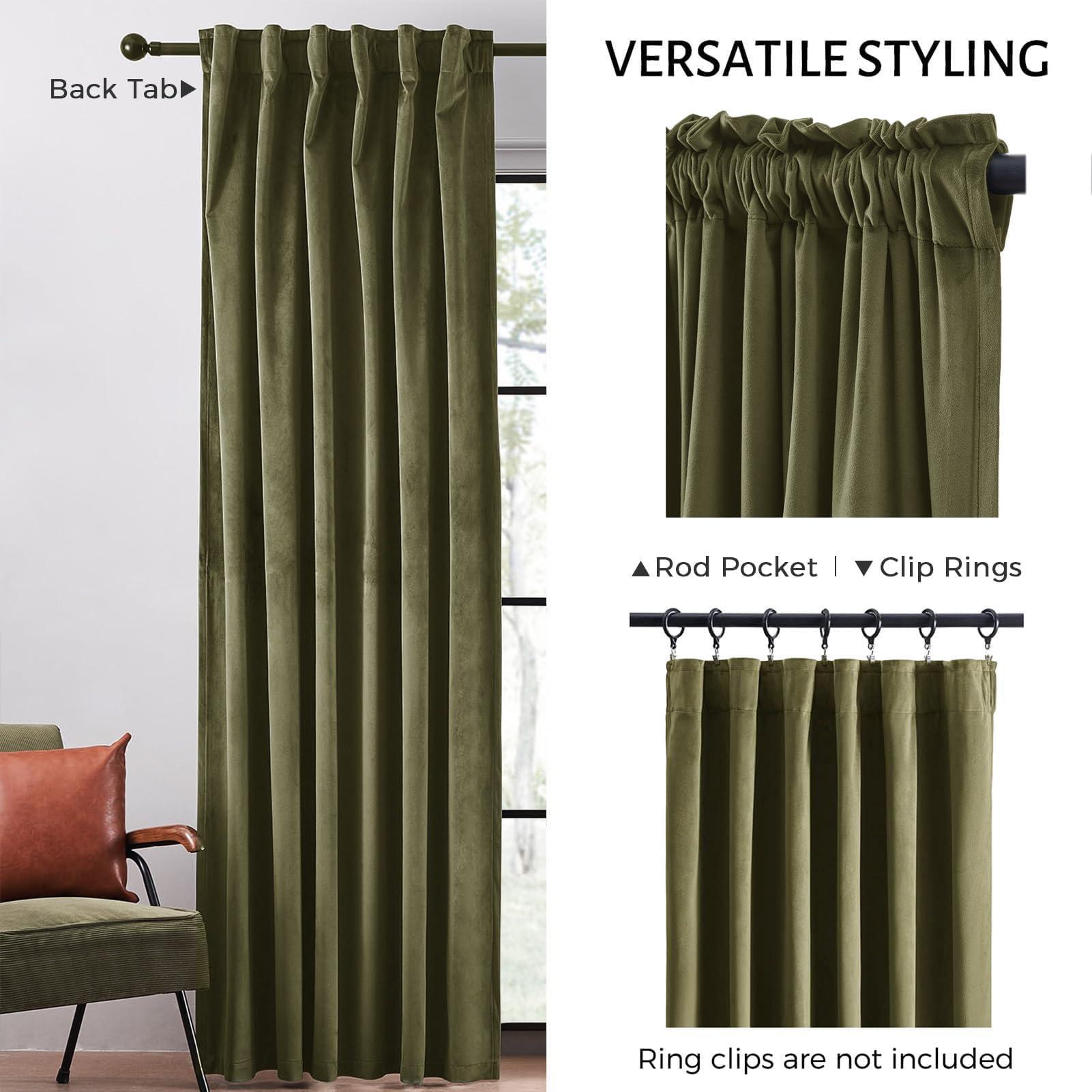 Topfinel Olive Green Velvet Curtains 84 Inches Long for Living Room,Blackout Thermal Insulated Curtains for Bedroom,Back Tab Modern Window Treatment for Living Room,52x84 Inch Length,Olive Green - Image 4