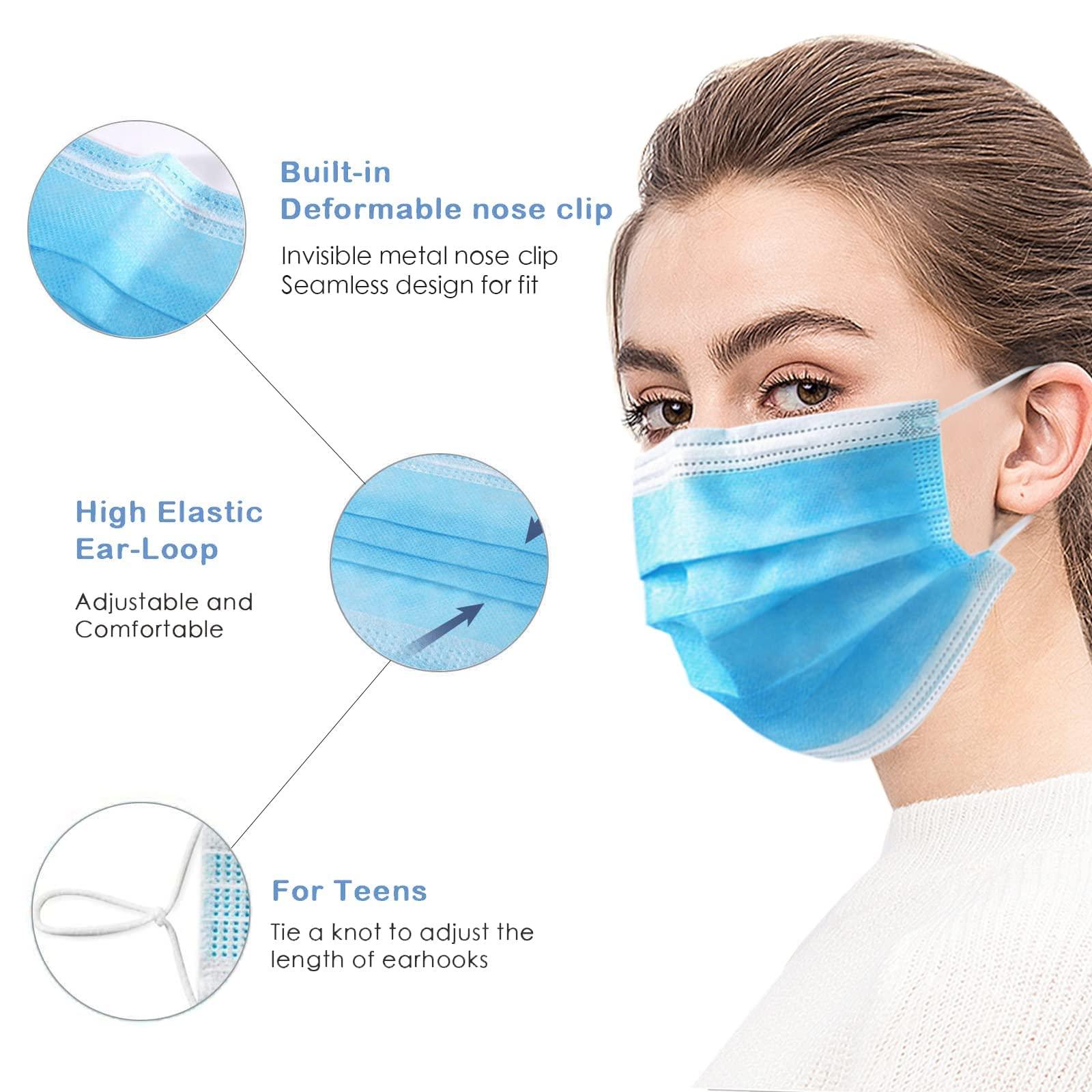 Wecolor 100 Pcs Disposable 3 Ply Earloop Face Masks, Suitable for Home, School, Office and Outdoors (Blue) - Image 6
