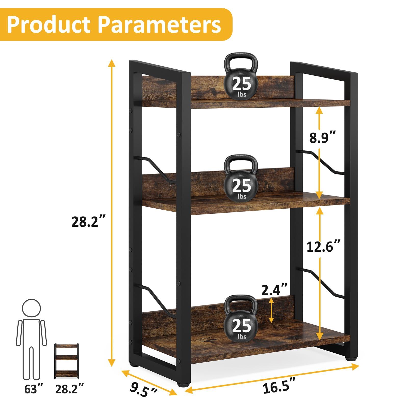 Hosfais Book Shelf Small Bookshelf: 3-Tier Wood Bookcase Industrial Bookshelf with Edge Protection Metal Narrow Bookcase Storage Organizer Display Rack for Bedroom Home Office (Rustic Brown) - Image 3
