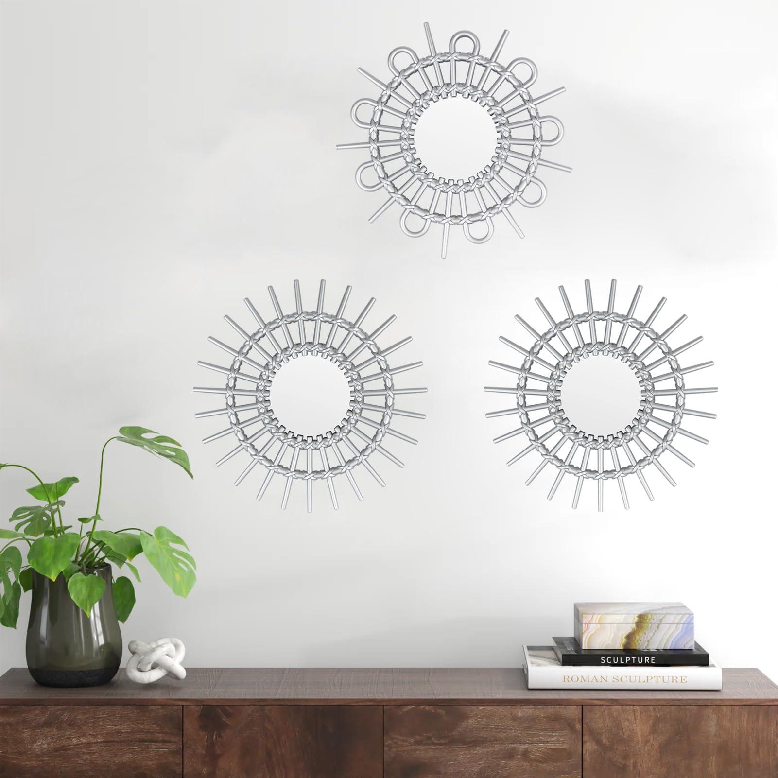 Funerom 9.8 x 9.8 inch 3 Pack Mirror Wall Decor Small Hanging Mirror for Wall (Sliver) - Image 2