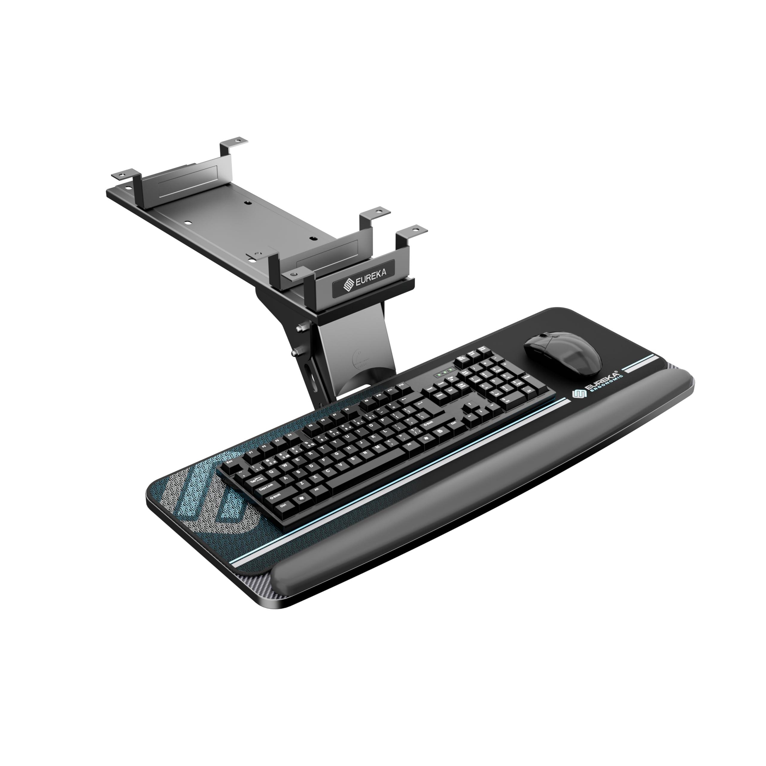 EUREKA ERGONOMIC Keyboard Tray Height Adjustable, Swivel Tilt Computer Keyboard Drawer Under Desk, 25x9.13'' Sliding Keyboard & Mouse Platform with Mouse Pad for Typing, Black