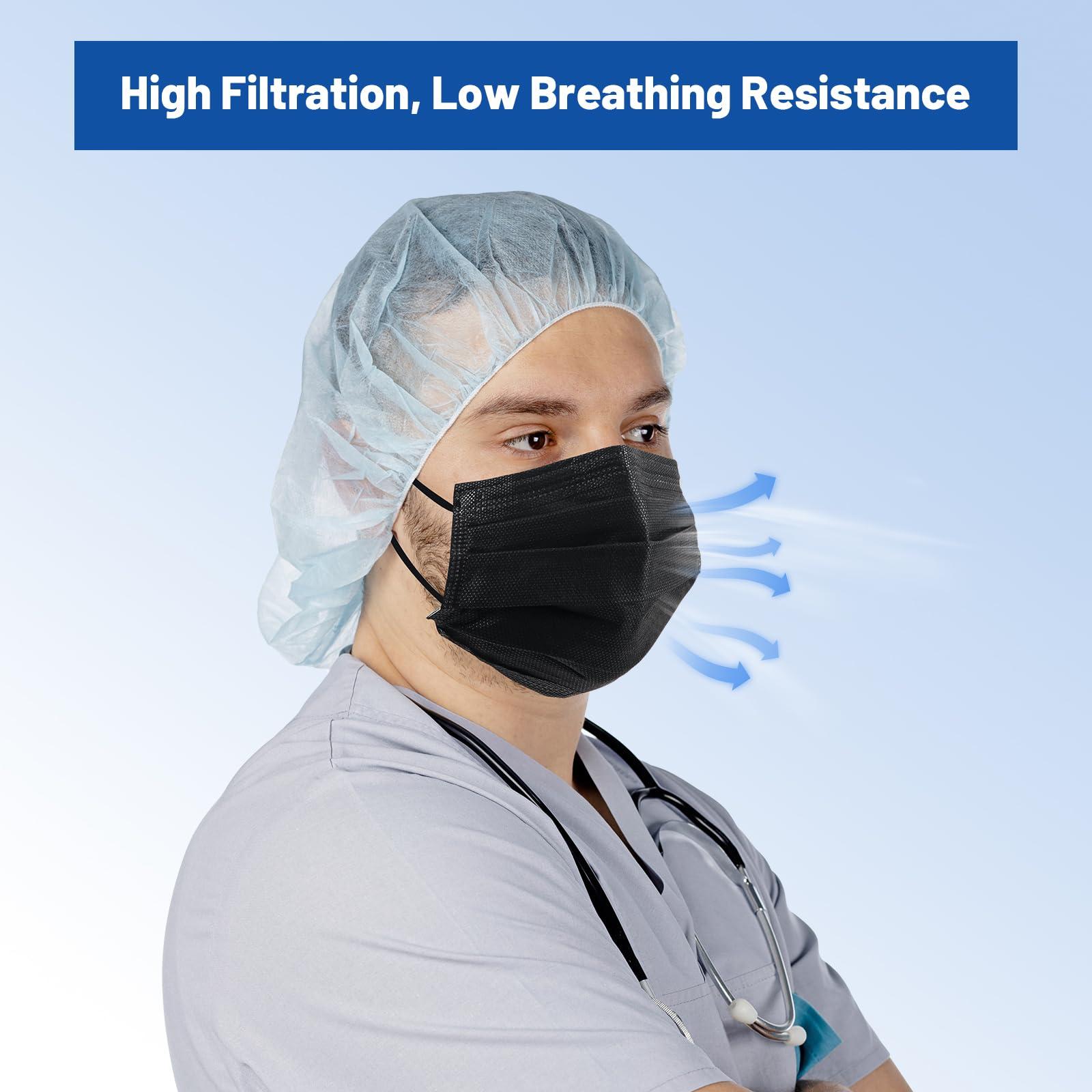 JMU Black Disposable Face Masks 50 Pack, 4-Ply ASTM Level 3 Medical Masks for Adults - Image 4