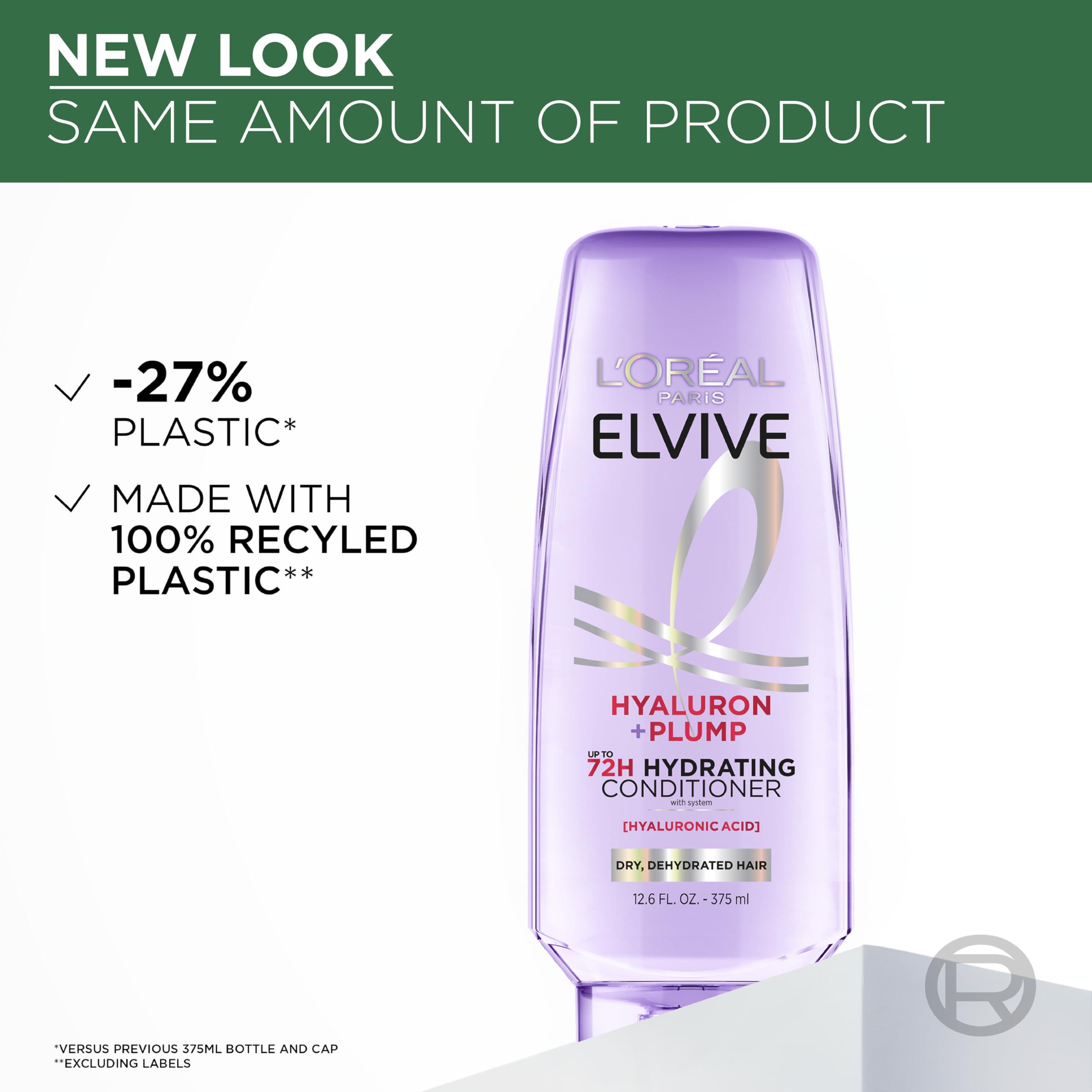 L'Oreal Paris Elvive Hyaluron Plump Hydrating Conditioner for Dehydrated, Dry Hair Infused with Hyaluronic Acid Care Complex, Paraben-Free, 12.6 Fl Oz - Image 6