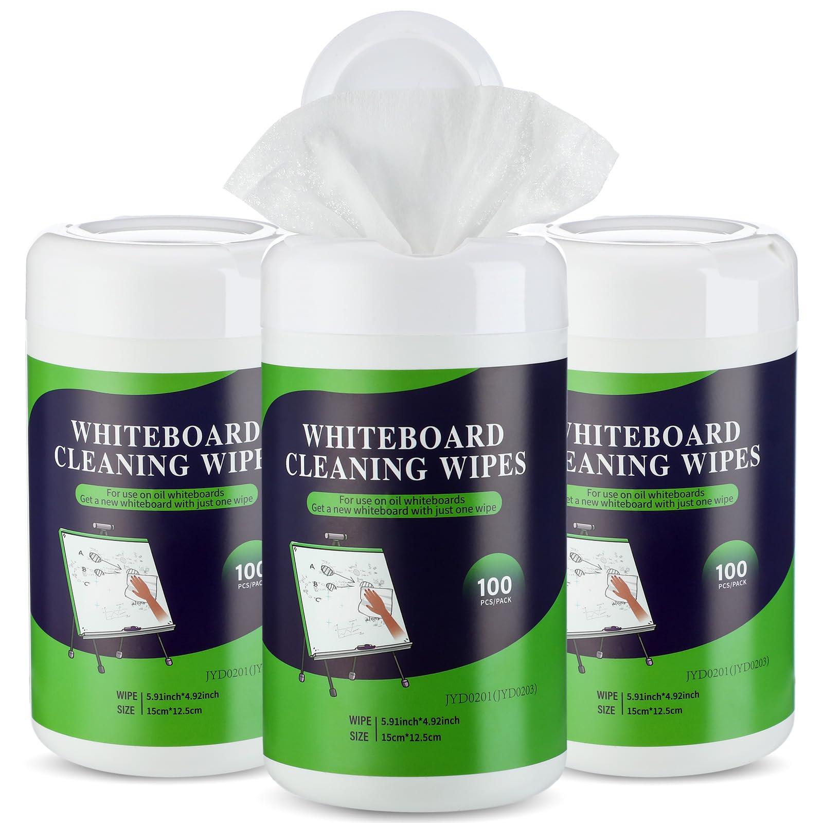 Threlaco 3 Pack Dry Erase Wipes 300 Pcs Whiteboard Cleaning Wipes Wet Whiteboard Cleaner Classroom Teacher Supplies, 100 Pcs Per Canister