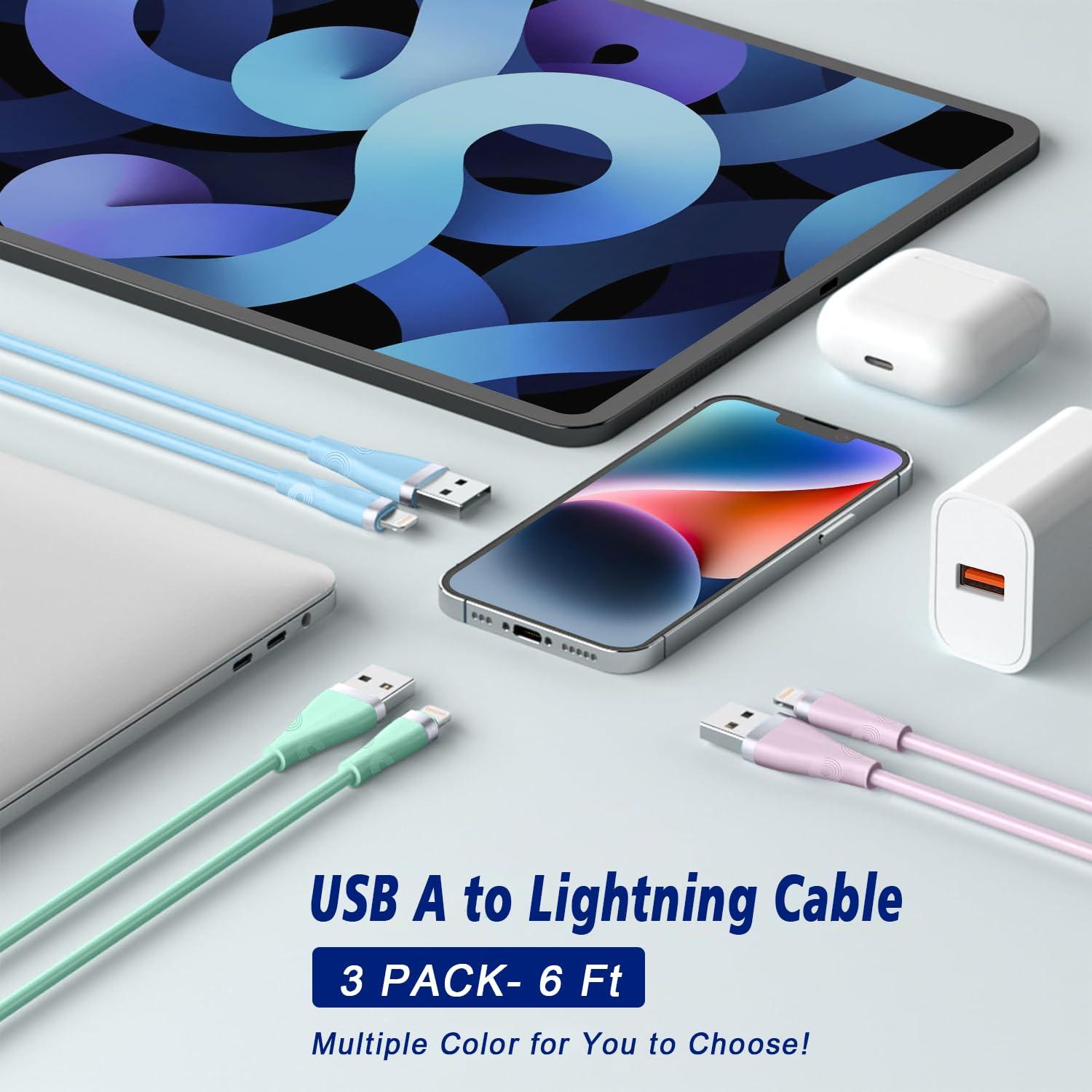 iPhone Charger 3Pack 6FT [Apple MFi Certified] iPhone Charger Cord USB to Lightning Cable 6FT Fast Charging Cord Compatible with iPhone 14 13 12 11 Pro Max XR XS X 8 7 6 Plus SE iPad(Multi-Color) - Image 2