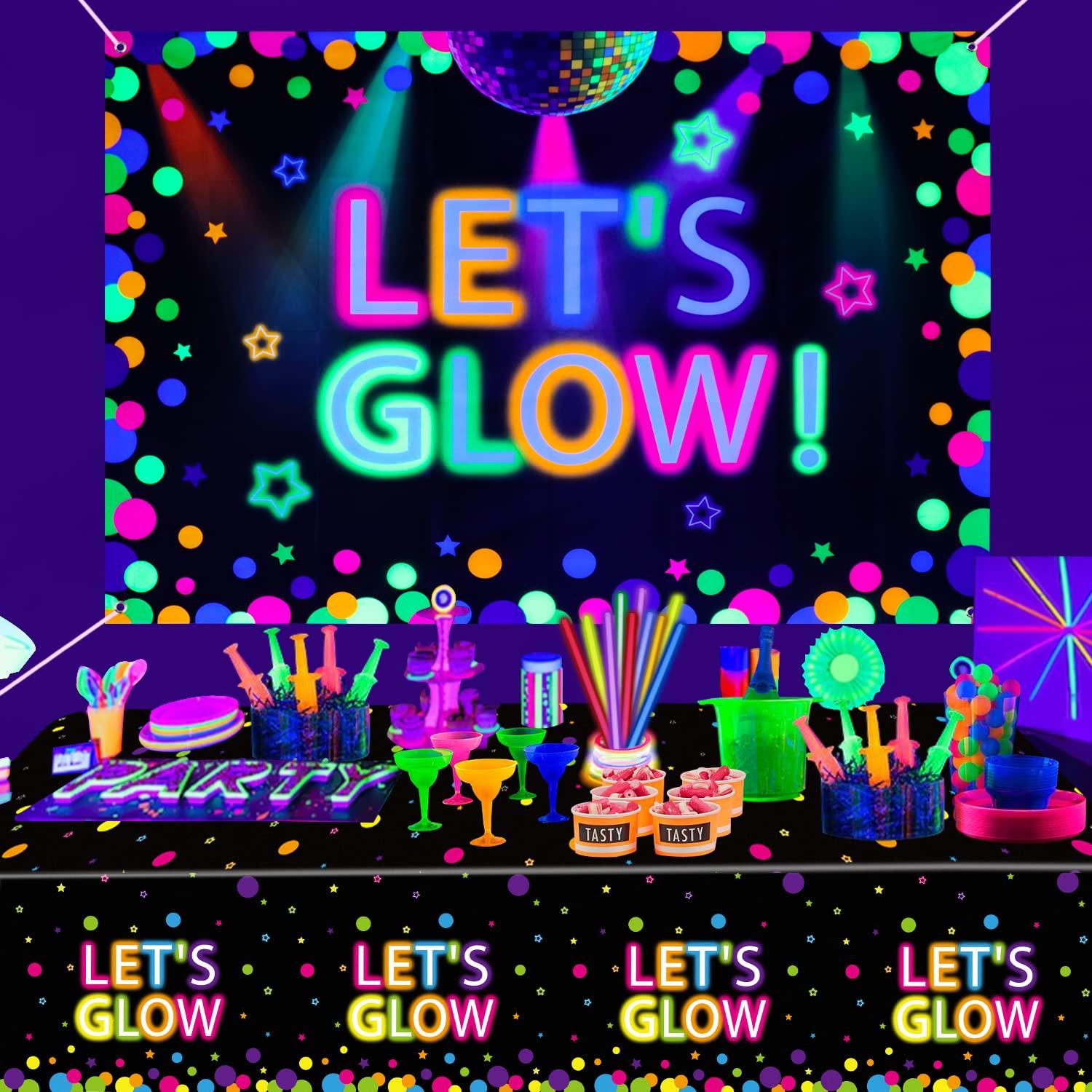 6x4ft Neon Let's Glow Party Backdrop Colorful Photography Background Glow in The Dark Party Supplies, Neon Decorations for Kids Birthday Supplies (71 x 47 Inch) - Image 8