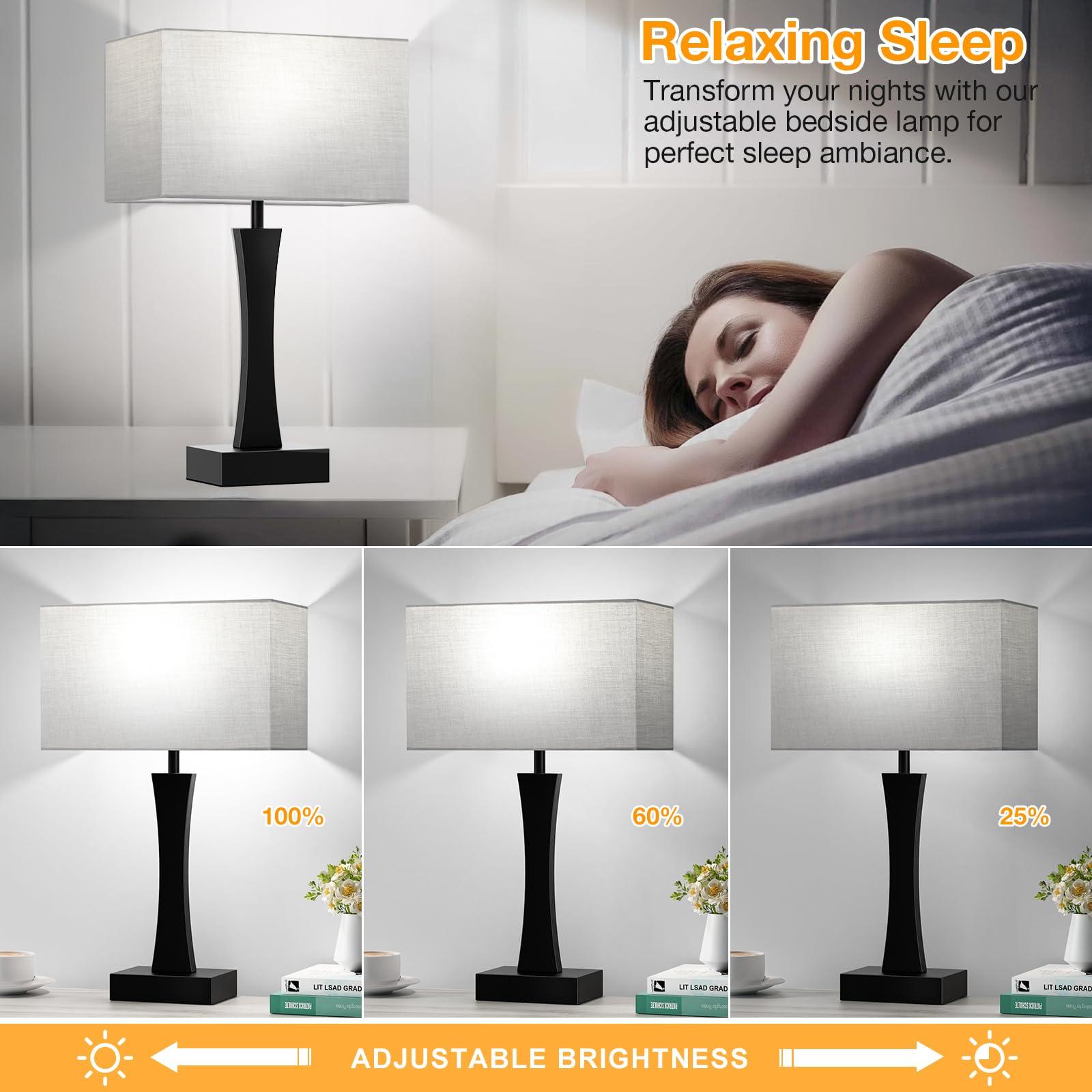 Bedside Lamps for Night Stands - 3 Way Dimmable Table Lamp for Bedroom with USB C+A Ports,Modern Bedside Lamps Set of 2, Touch Lamps for Nightstand Living Room Side Table End Tables(Bulbs Included) - Image 2