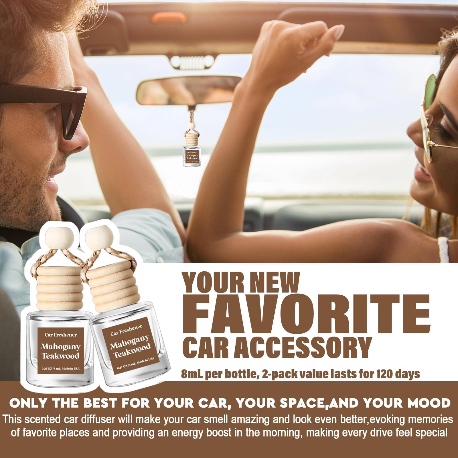 Car Air Freshener Hanging 2 Pack, Mahogany Teakwood Essential Oil Diffuser for Car, Car Air Freshener Cute, 45+ days Long Lasting Air Freshener for Car And Women, car accessories Made in USA - Image 4
