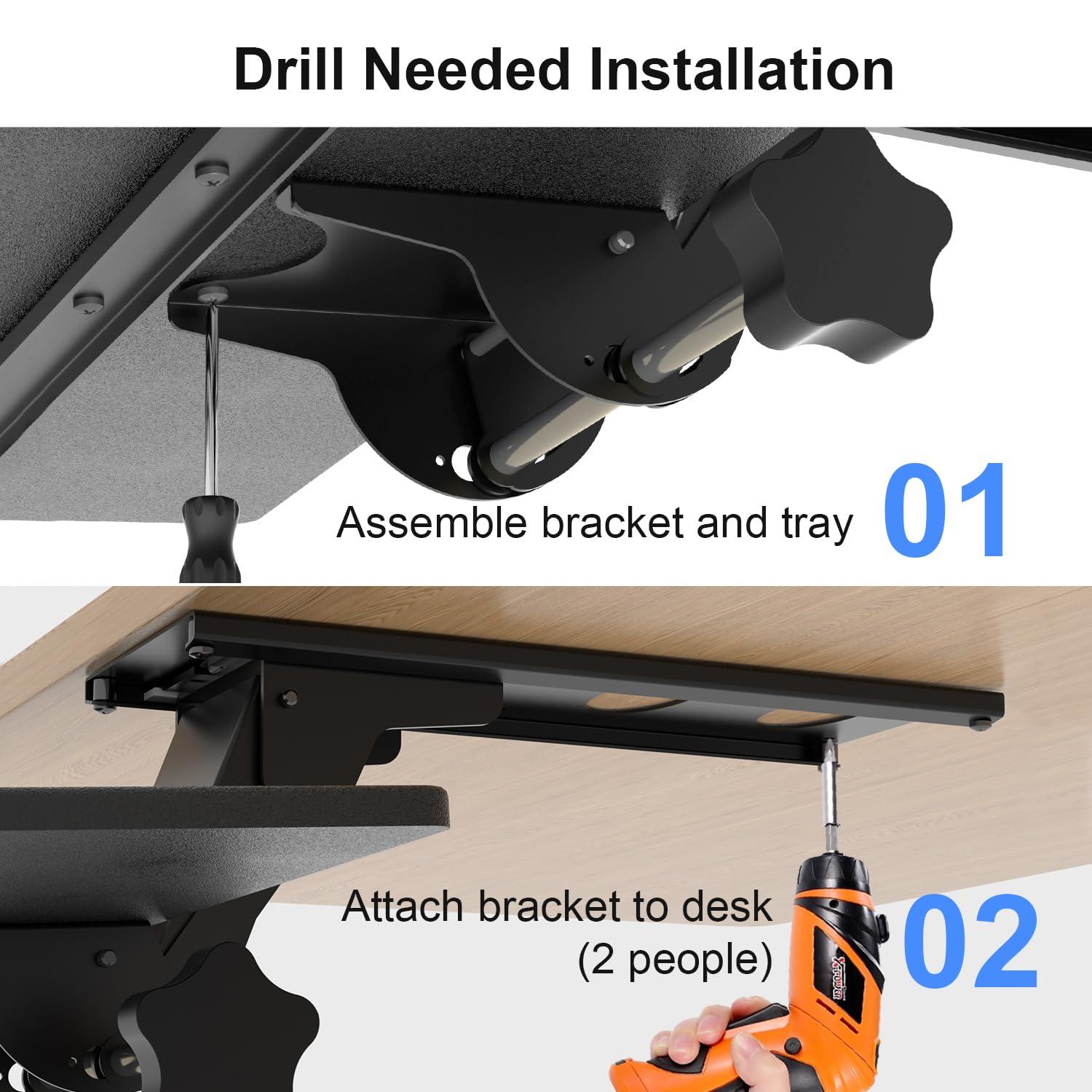 Suptek Keyboard Tray Under Desk Height Adjustable Ergonomic Sliding Keyboard and Mouse Tray, 25”x9.8”, DSF5 - Image 7