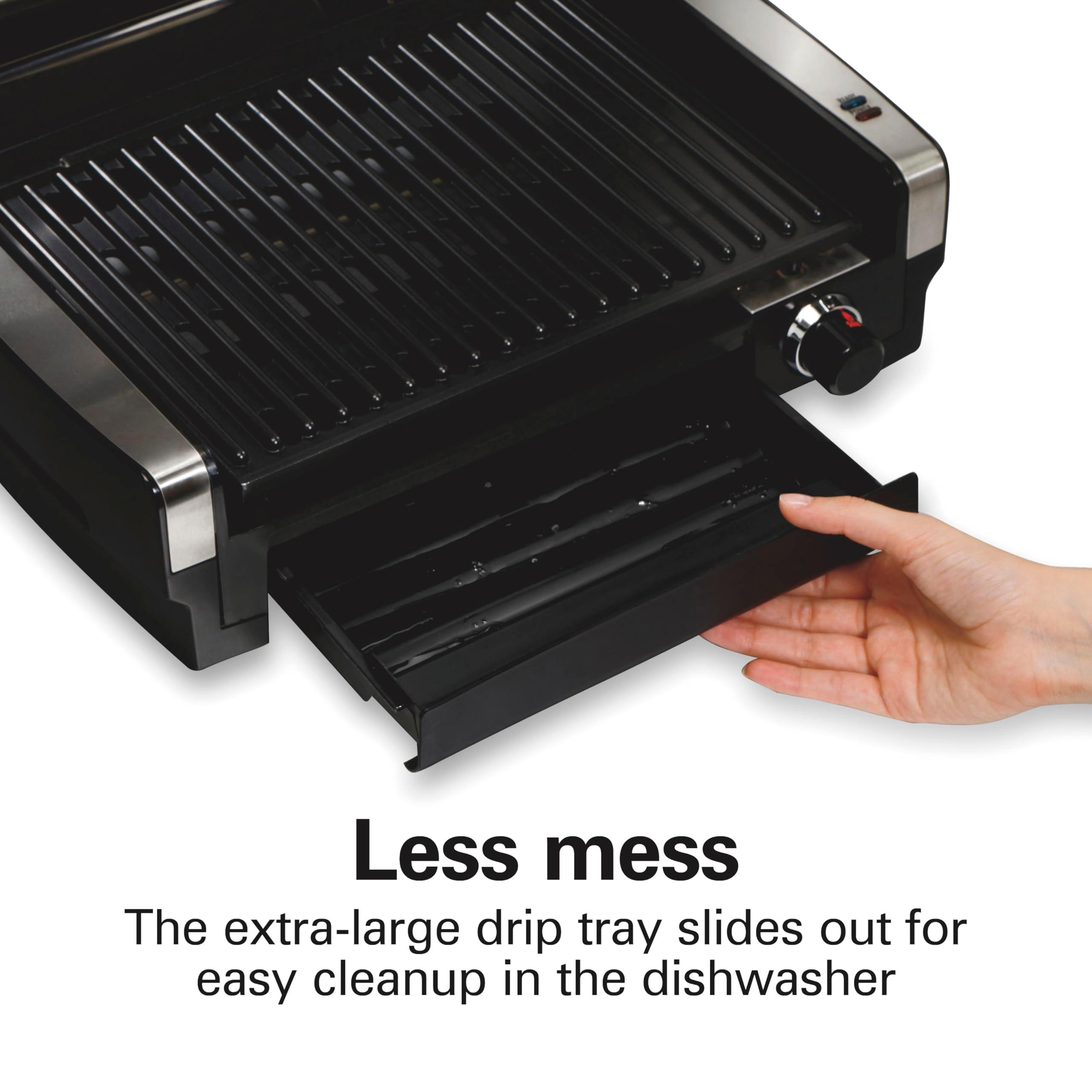 Hamilton Beach Electric Indoor Searing Grill with Viewing Window & Adjustable Temperature Control to 450F, 118 sq. in. Surface Serves 6, PFAS-Free Removable Nonstick Grate, Stainless Steel - Image 8