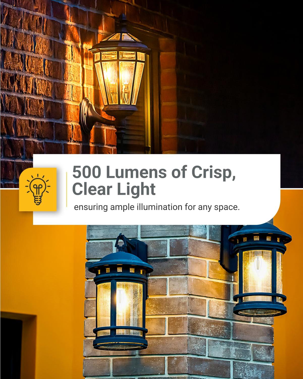 Sunco 10 Pack Dusk to Dawn Candelabra CA11 LED Light Bulbs Outdoor, 5W Equivalent 40W, CRI90 2700K White, Candle Flame Tip, Photocell Sensor, Decorative Filament, 500 Lumens, E12 Base UL - Image 4