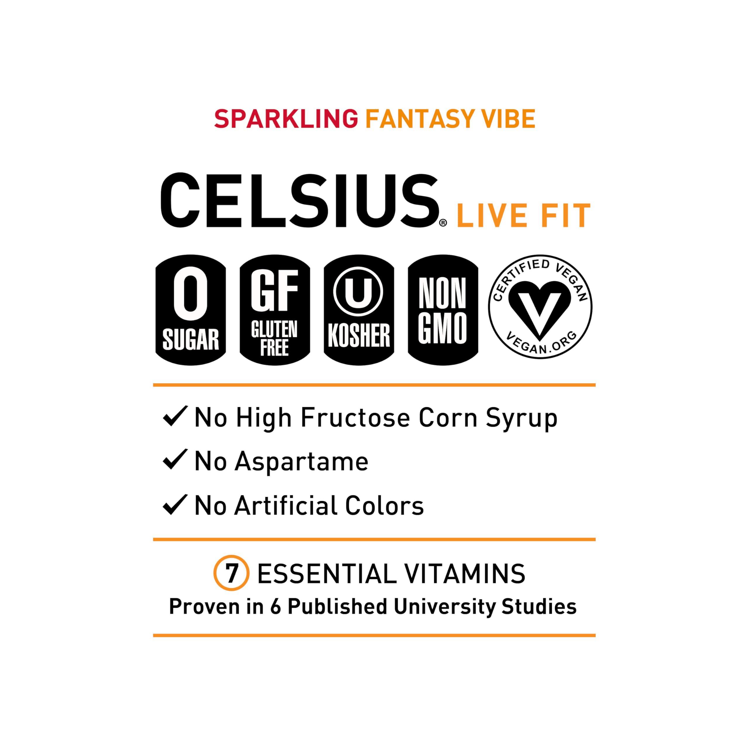 CELSIUS Sparkling Fantasy Vibe, Functional Essential Energy Drink, 12 Fl Oz (Pack of 12) - Image 4