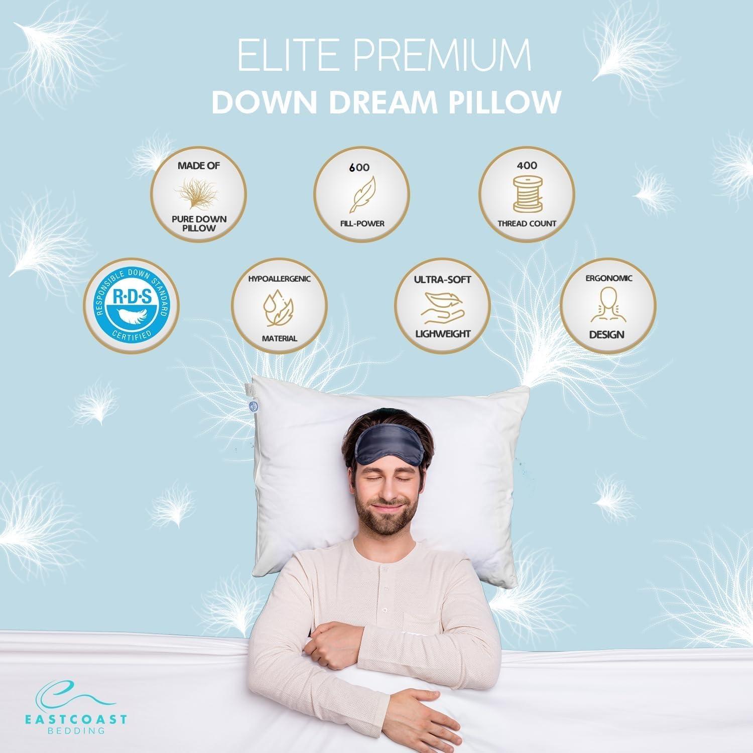 East Coast Bedding Goose Down Sleeping Pillow White 600 Fill Power with 400 Thread Count 100% Cotton for Couch, Side Sleeper, Travel & Bed Pillows - King Size Firm - 2 Pack - Image 2