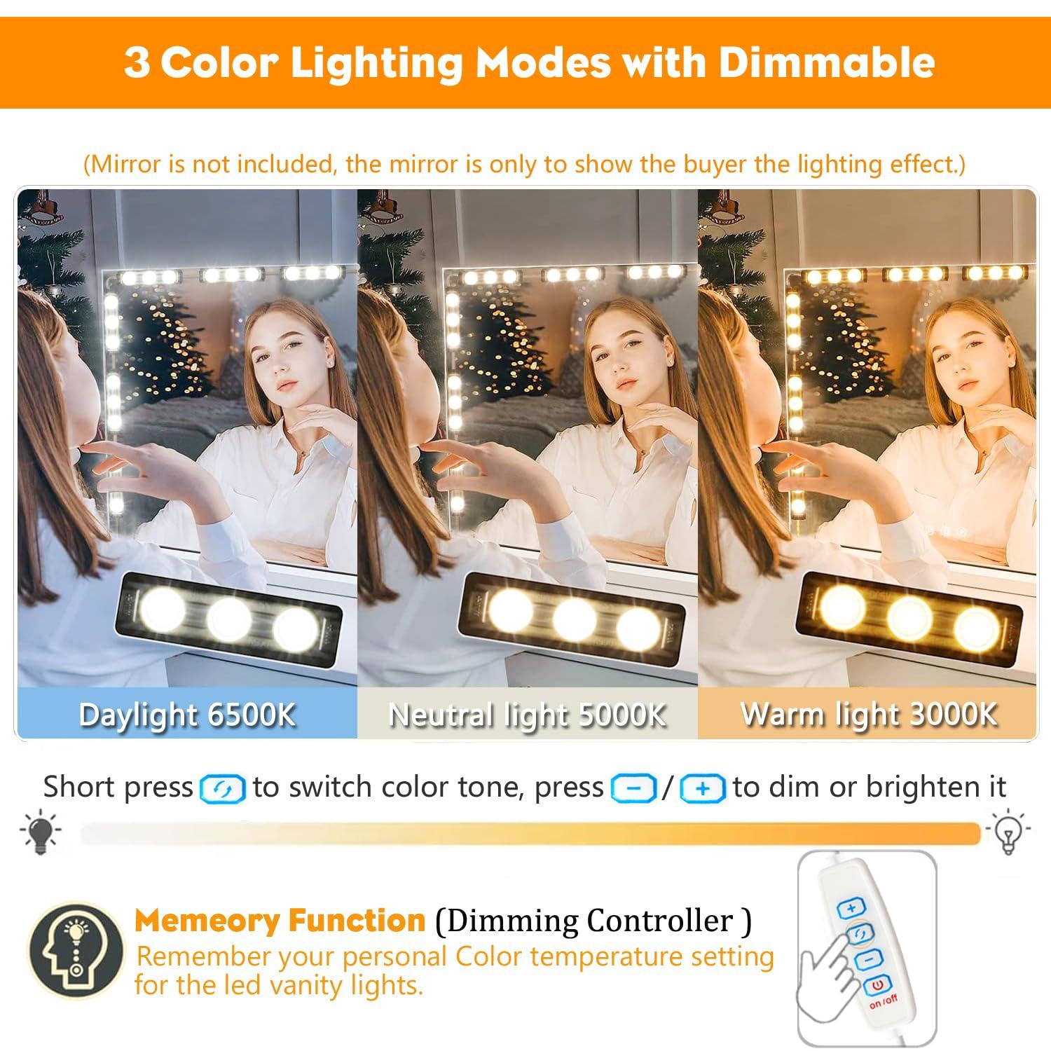 DLOMT Vanity Lights for Mirror LED Makeup Light Strip with 3 Color Temperature Lighting Modes and Dimmable Stick on Vanity Bathroom Mirror,Ultra Bright (Mirror Not Included) - Image 2
