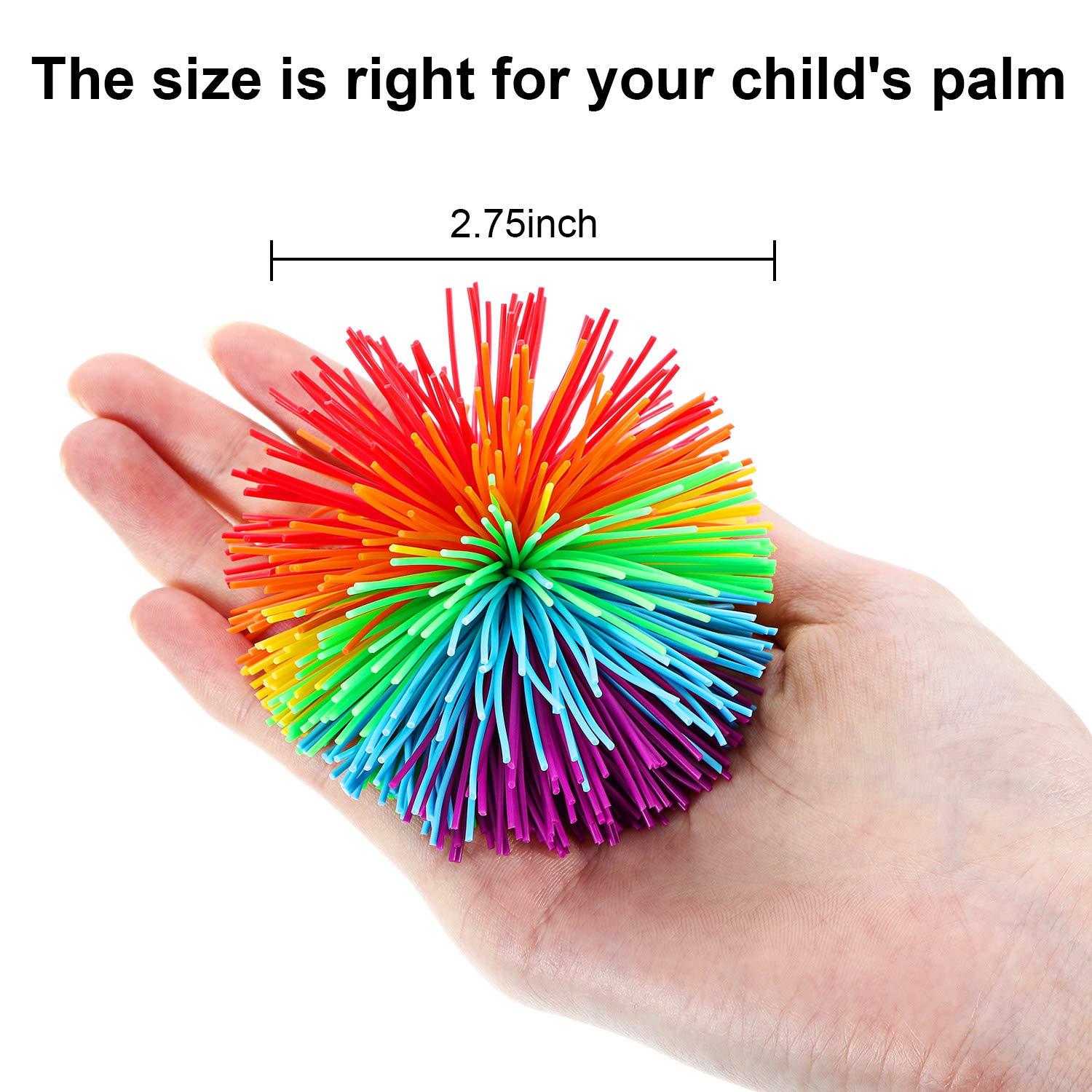 Leinuosen 12 Pieces Monkey Stringy Balls Sensory Stringy Ball Soft Rainbow Pom Bouncy Stress Bags Stuffers Party Favors Birthday Gifts, Multicolor (2.75 Inch) - Image 4