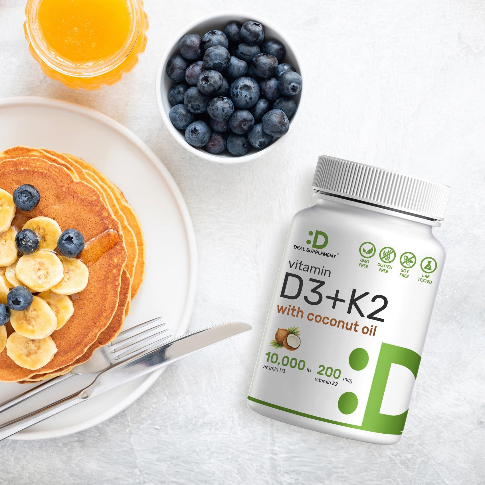 DEAL SUPPLEMENT Vitamin D3 10,000 IU + K2 MK7 200 mcg, Infused with Virgin Coconut Oil, 250 Softgels, Double Strength Vitamin D & K, Promotes Heart, Bone & Teeth Health - Very Easy to Swallow - Image 7