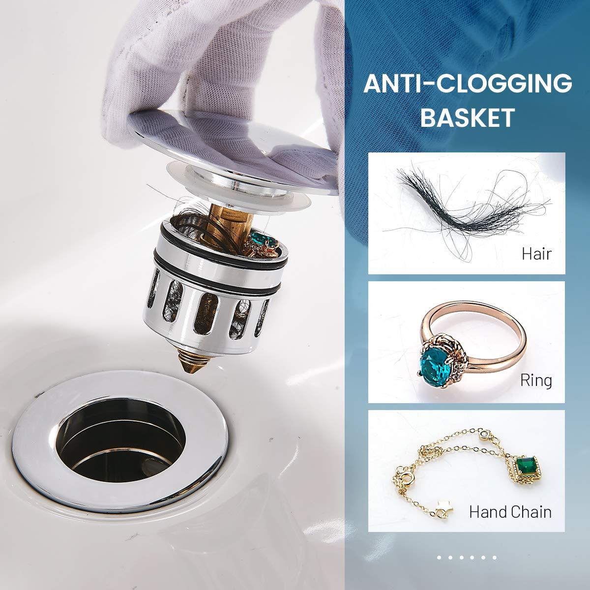 Vessel Sink Drain,Bathroom Pop-up Drain with Detachable Basket Stopper, Anti-Explosion and Anti-Clogging Drain Strainer, Sink Drain Assembly with Overflow Polished Chrome, REGALMIX RWF083H - Image 5