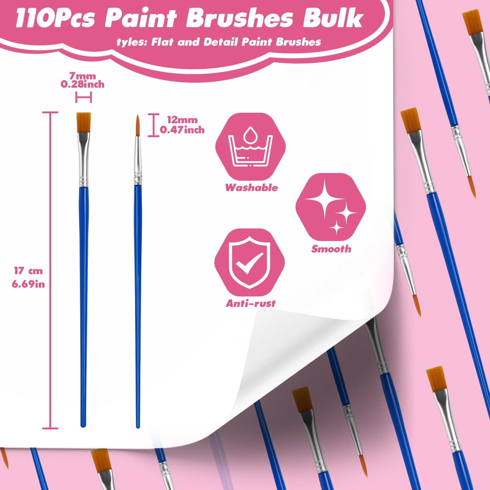 ZRLEI Small Paint Brushes Bulk, 110 Pcs Flat Tip Round Acrylic Paint Brushes for Kids Classroom Acrylic Watercolor Canvas Face Painting Touch Up - Image 3