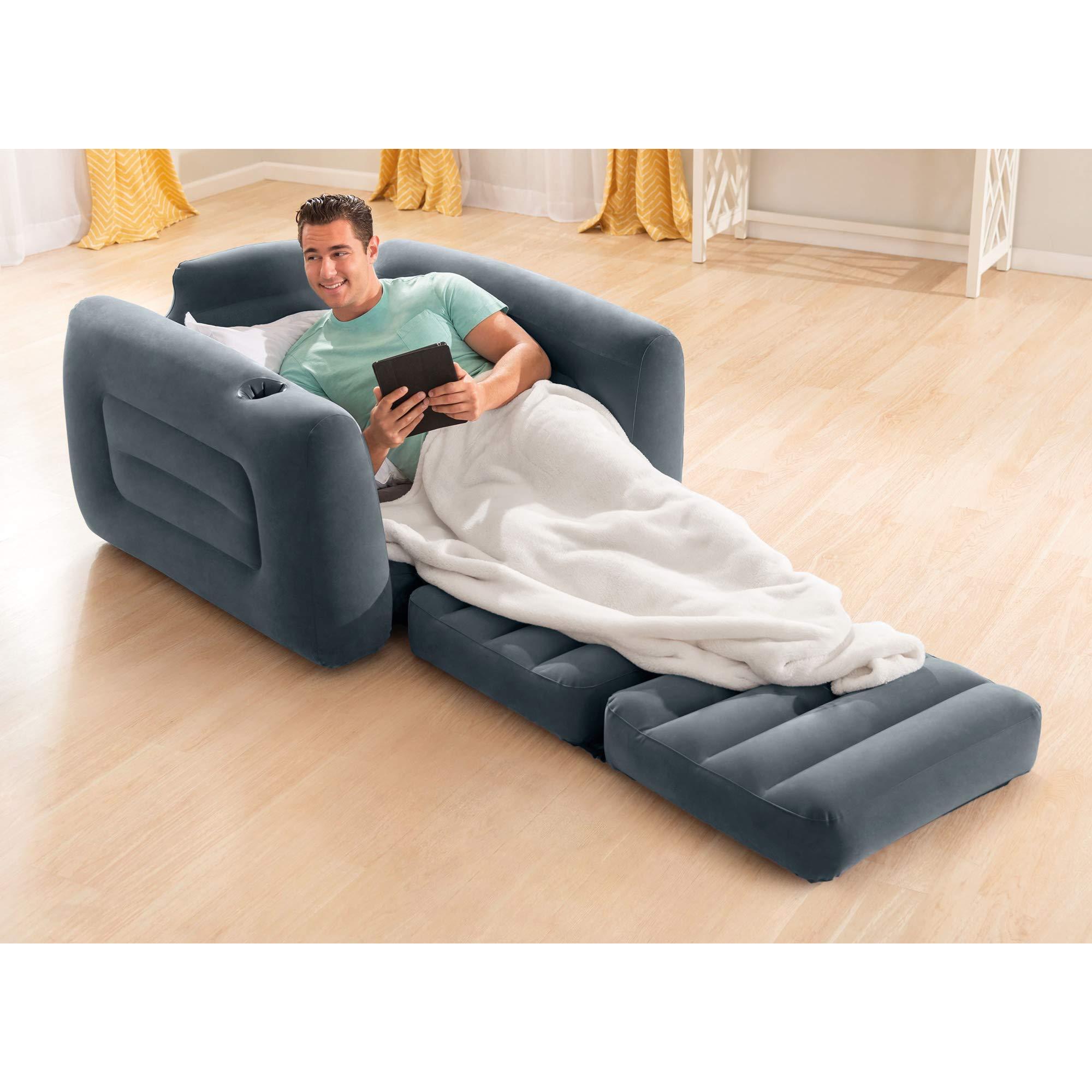 Intex 66551EP Inflatable Pull-Out Chair: Built-in Cupholder – Velvety Surface – 2-in-1 Valve – Folds Compactly – 80" x 91" x 26" - Image 2