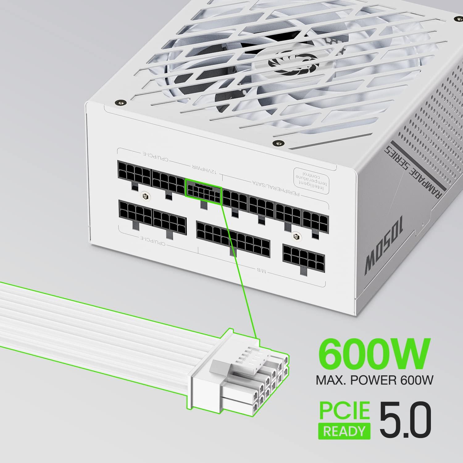 GAMEMAX Rampage Series 1050W ATX 3.1 & PCIe 5.1 80 Plus Platinum Certified Fully Modular Power Supply, 135mm F.D.B Fan, 105°C Japanese Caps, 10 Year Warranty, GX1050, White - Image 3