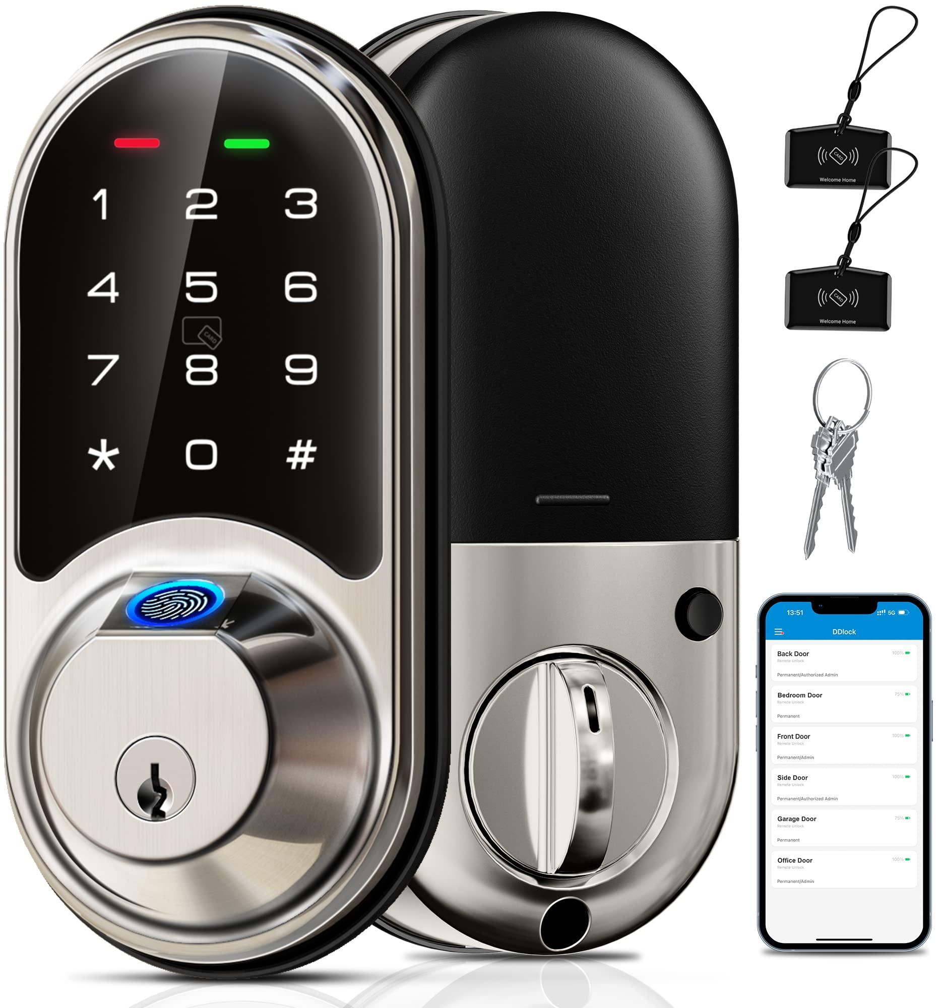 Veise RZ07 Smart Lock, Fingerprint Door Lock, 7-in-1 Keyless Entry with App Control, Electronic Touchscreen Keypad Deadbolt, Biometric Smart Locks for Front Door, Satin Nickel