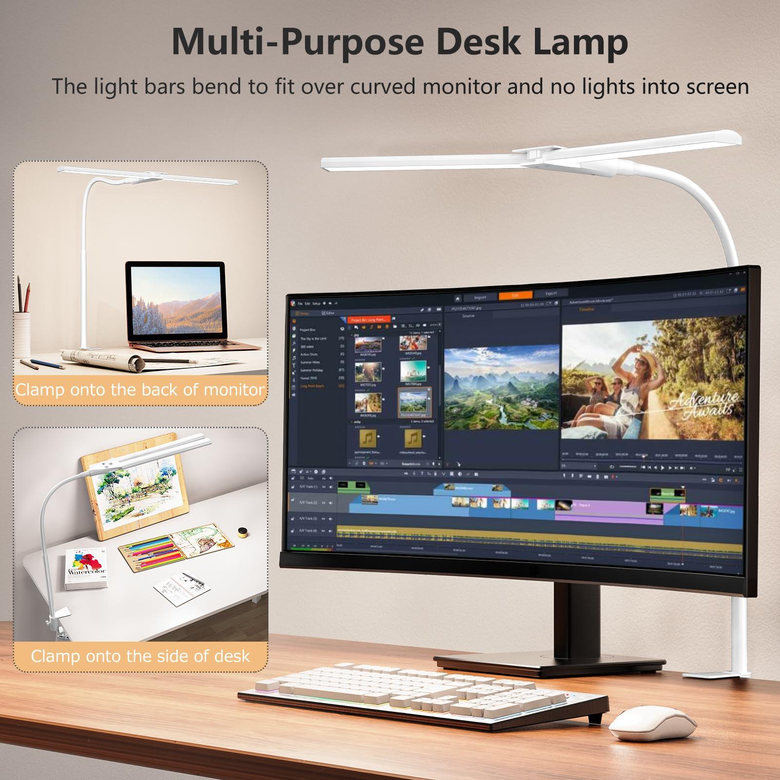 EppieBasic LED Double Head Architect Lamps, Extra Bright Workbench Office Lighting, Eye Protection Modern Desk Light for Monitor Working Reading White 1200LM - Image 2