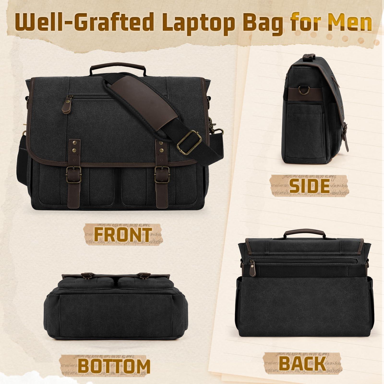 RAINSMORE Mens Messenger Bag 17-17.3 Inch Vintage Canvas Briefcase Water-resistant Large Computer Laptop Bag Rugged Satchel Shoulder Bag for Work Travel, Bookbag for College - Image 7