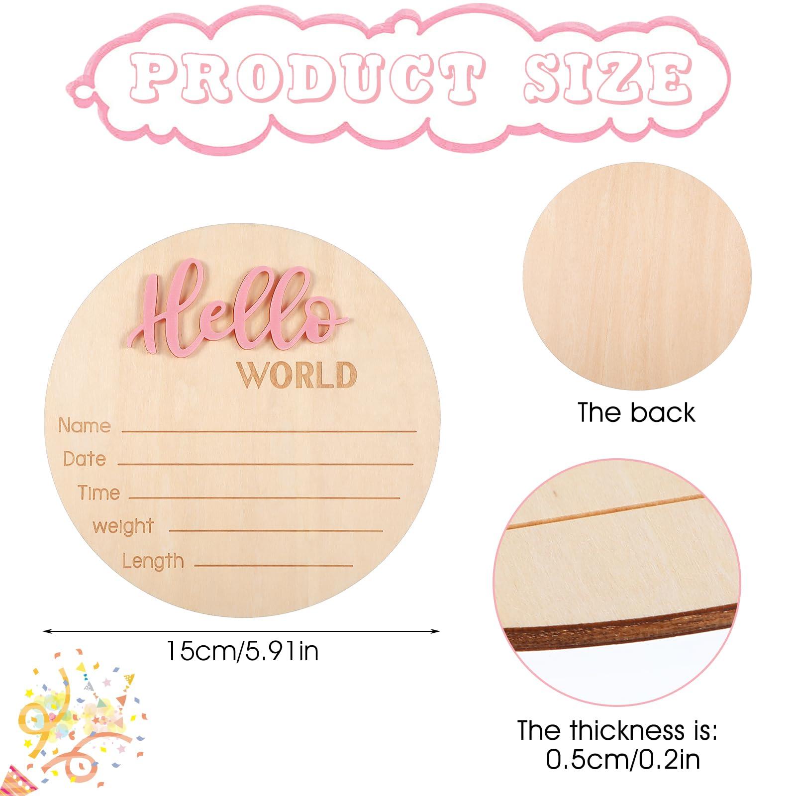 Tyqour Baby Announcement Sign 5.91 Inch Hello World Newborn Sign Welcome Baby Name Sign Newborn Announcement Sign Birth Announcement Sign For Hospital Photo Props Baby Shower Nursery(Pink) - Image 6