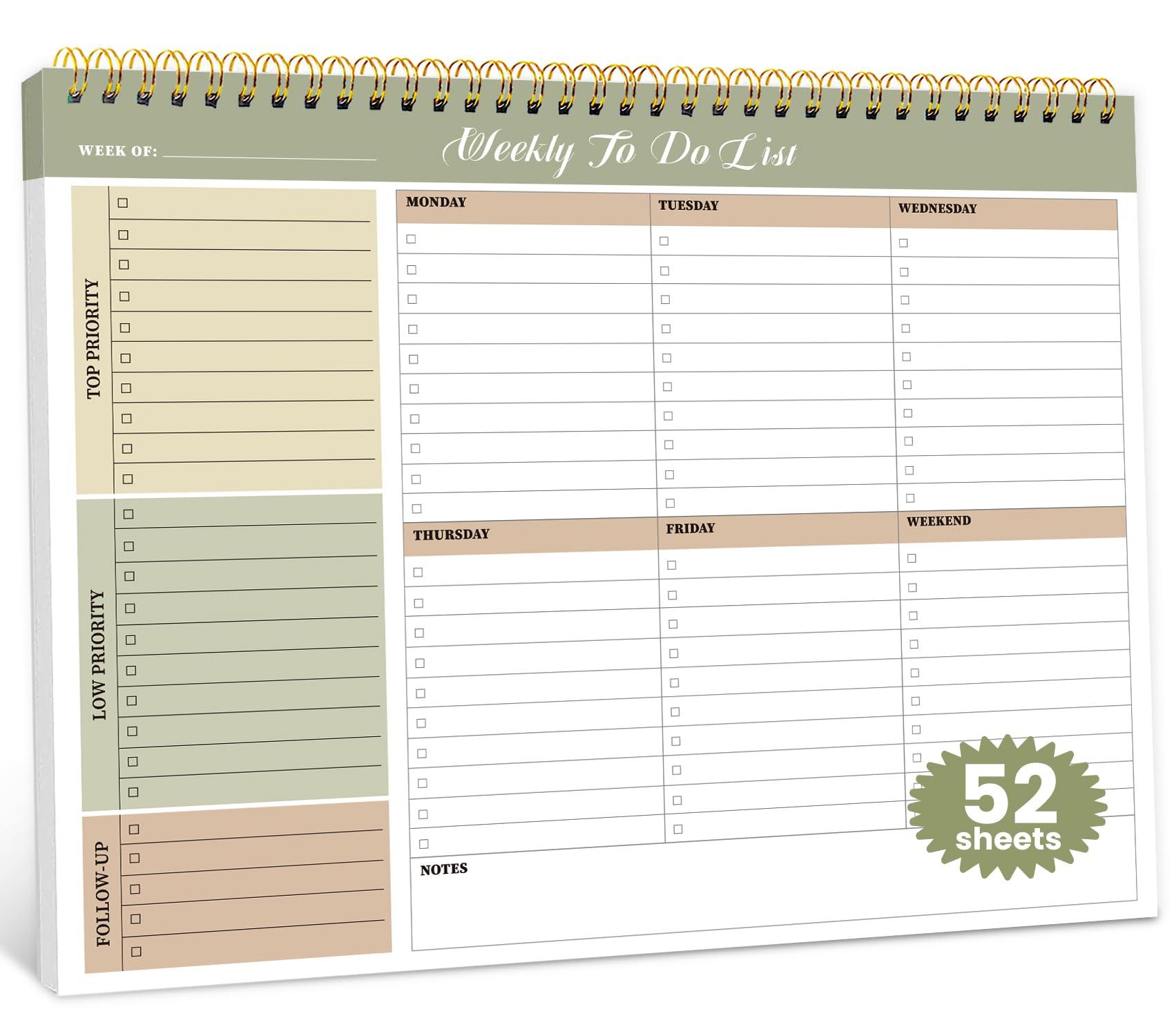 Weekly To Do List Notepad with 52 Undated Sheets（8.5"×11"）- Undated Weekly Planner Notepad for Office Desk Accessories and Supplies - Forest Shades