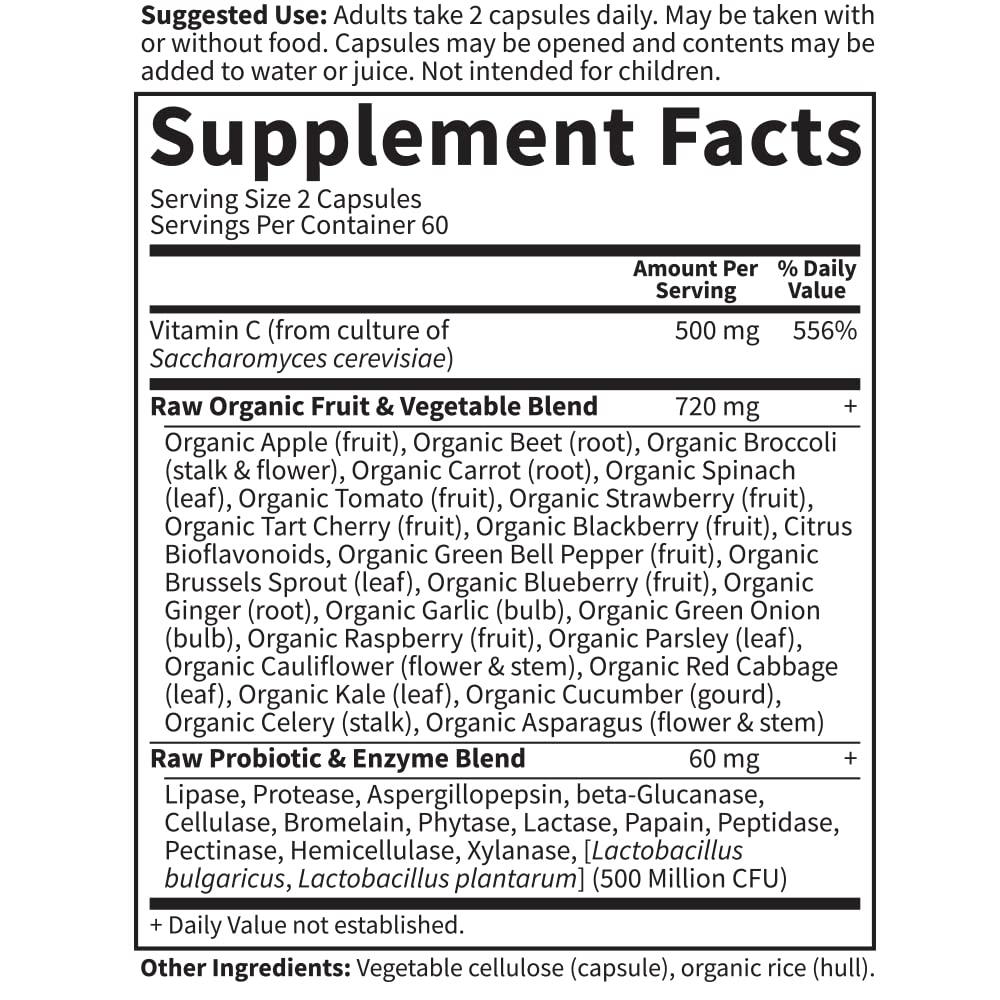 Garden of Life - Vitamin Code Raw VitaminC - 120 Vegan Capsules, 500mg Whole Food VitaminC with Bioflavonoids, Fruits & Veggies, Probiotics, Gluten Free Vitamin-C Supplements for Adults - Image 5