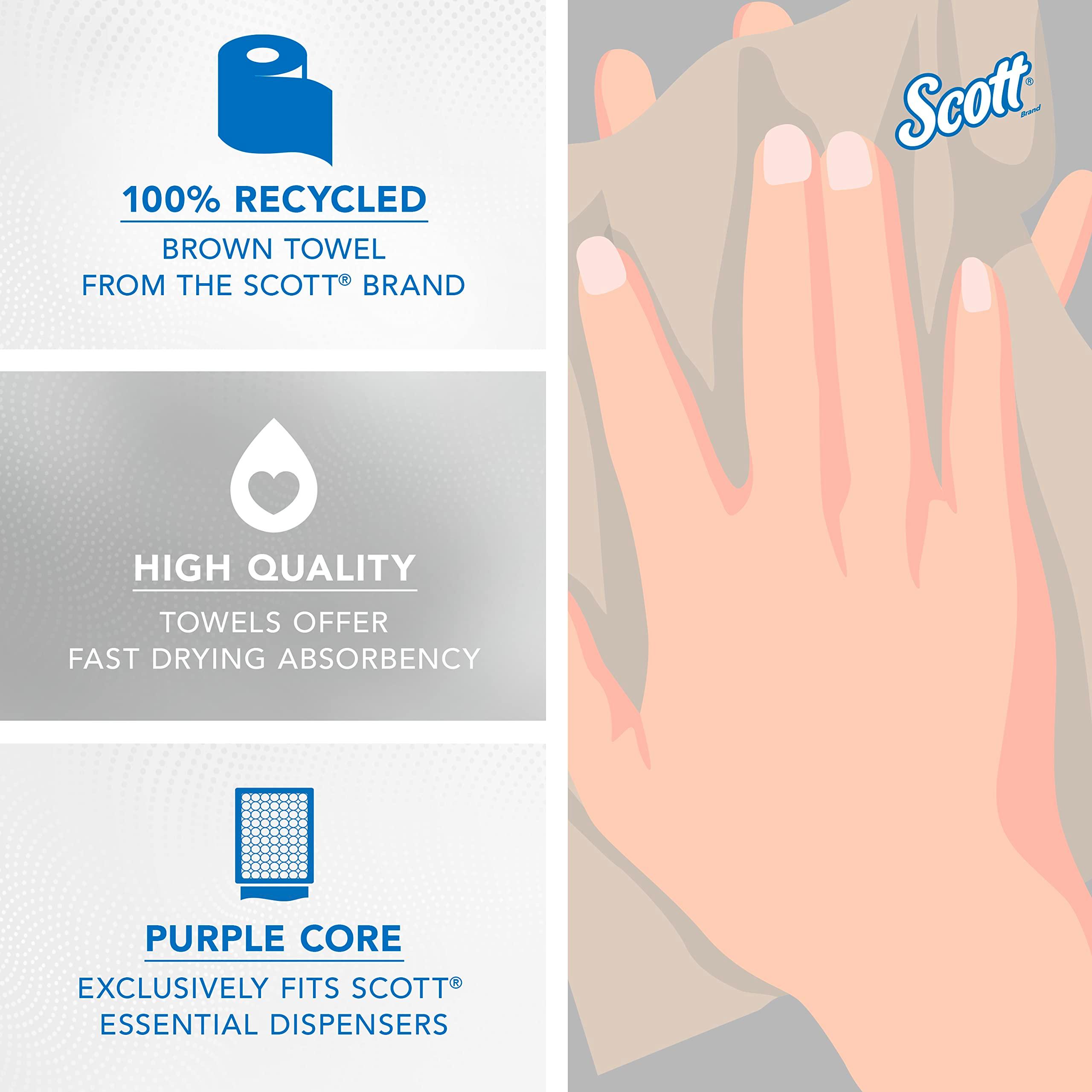 Scott Professional Essential 100% Recycled Hard Roll Paper Towels, Bulk (54038), Absorbency Pockets, Brown, for ScottBrand Purple Core Dispensers (6 Rolls at 700' Each, 4,200'/Case) - Image 5