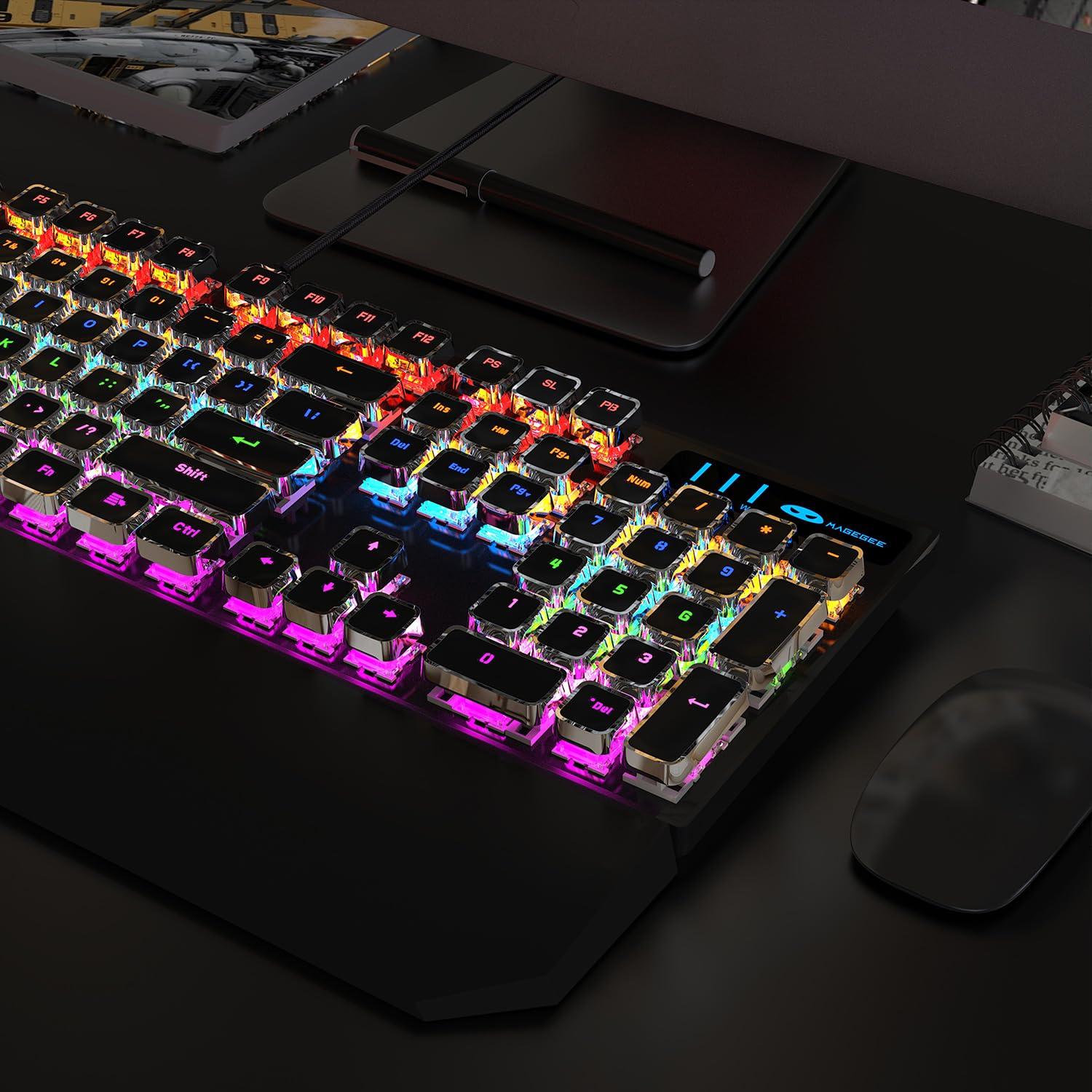 Camiysn Typewriter Style Mechanical Gaming Keyboard, Black Retro Punk Gaming Keyboard with RGB Backlit, 104 Keys Blue Switch Wired Cute Keyboards, Unique Square Keycaps for Windows/Mac/PC - Image 5
