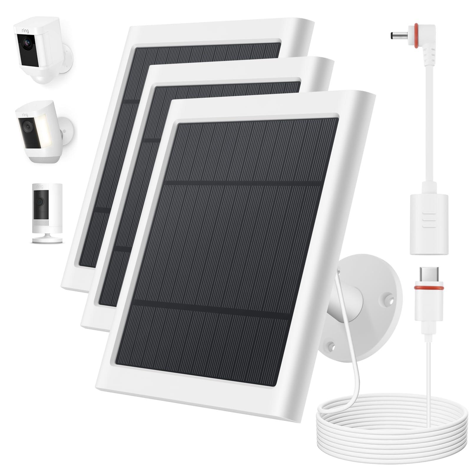 Solar Panel for Ring Camera, 3 Pack 4W Solar Charger Compatible with Ring Spotlight &All-New Stick Up Outdoor Cam Battery, 10ft Long Cable with USB-C to Ring Barrel Plug Adapter (White)