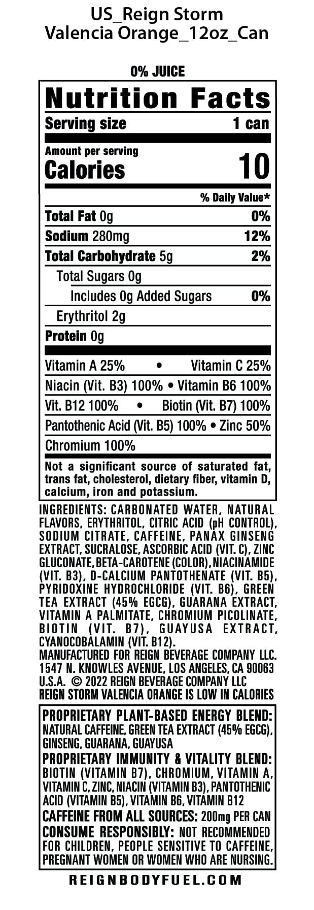 REIGN Storm, Valencia Orange, Fitness & Wellness Energy Drink, 12 Fl Oz (Pack of 12) - Image 2