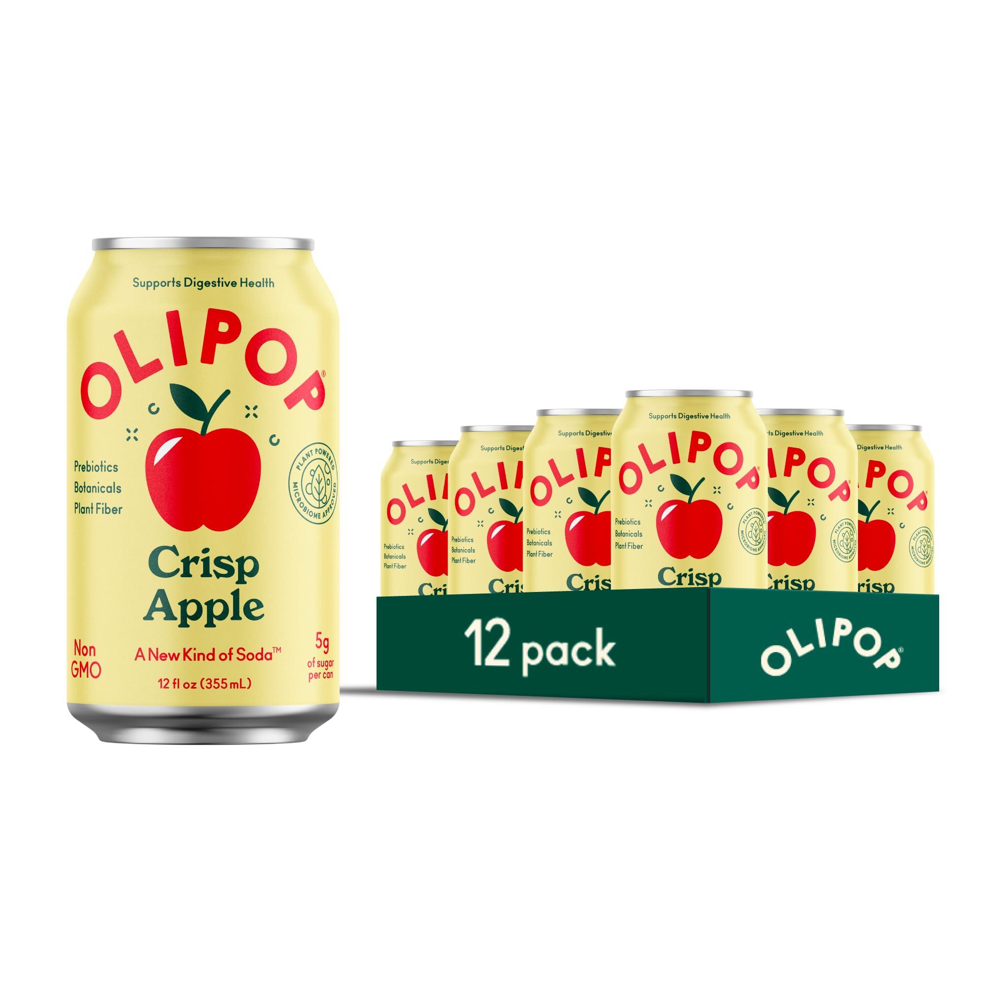 OLIPOP Prebiotic Soda Pop, Crisp Apple, A New Kind of Soda Packed with Prebiotics, Fiber, and Botanicals, Gluten Free, Vegan, GMO Free, 12oz (12-Cans)