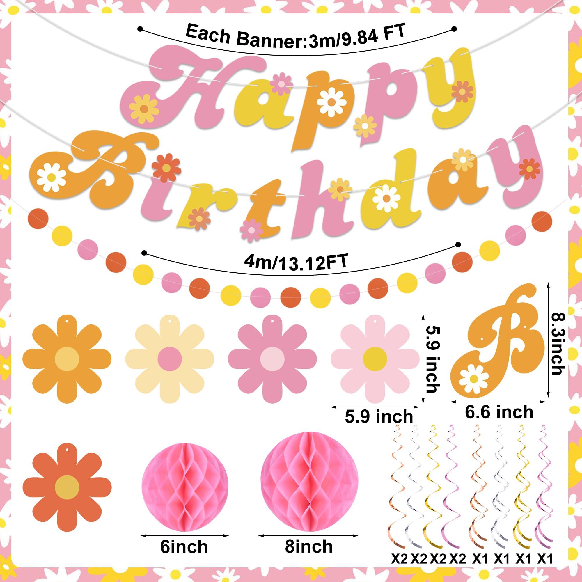 Daisy Groovy Party Decoration Boho Happy Birthday Banner Hanging Swirls and Honeycomb Ball Daisy Flower Paper Hanging Streamers for Boho Hippie Retro Birthday Party Supplies - Image 3